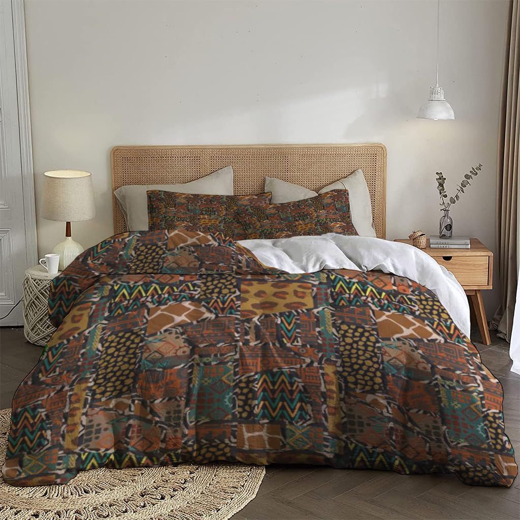 NIBAINLO 布団カバーさまざまな形の抽象的なパッチワーク 肌に優しい ピーチスキン加工 掛け布団カバー 和式 洋式 あったか 布団カバーセット リバーシブル ホームステイ ホテル 家庭兼用