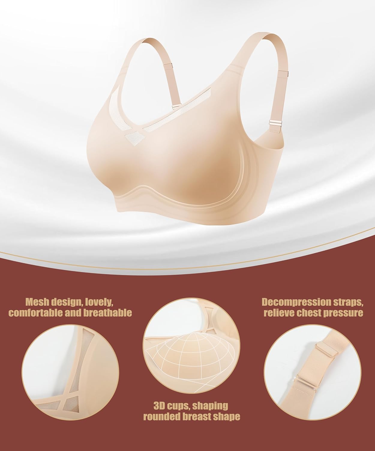 Wireless Bras for Women 34B-42D, Bras for Women No Underwire Bralettes Seamless, Comfortable Supportive Push up - Image 6