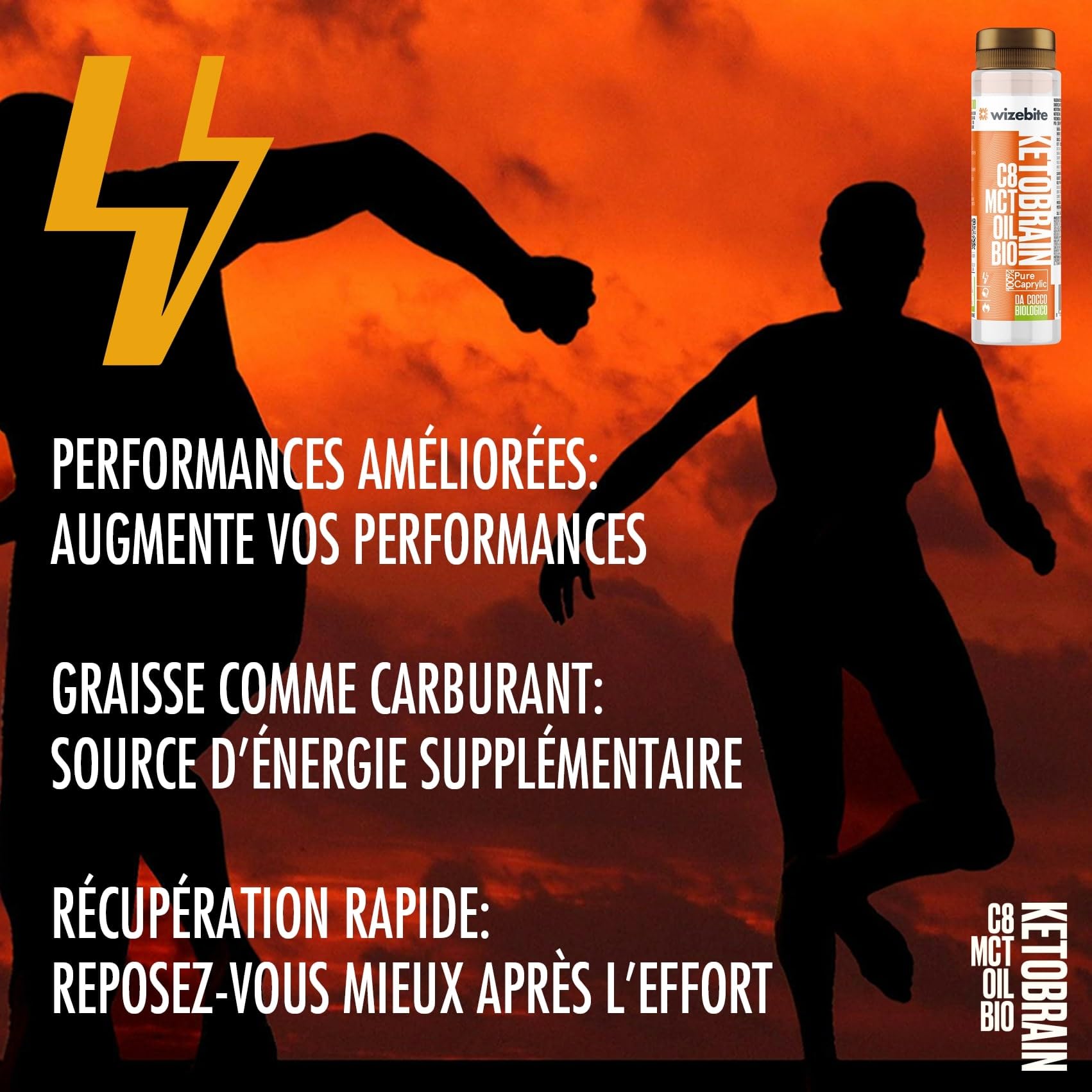 WIZEBITE Huile MCT 100% C8 KetoBrain - Énergie Durable & Rapide, 250 ml - Parfaite pour le Régime Cétogène, le Régime Paléo & la Performance Cognitive - Huile de Noix de Coco Biologique