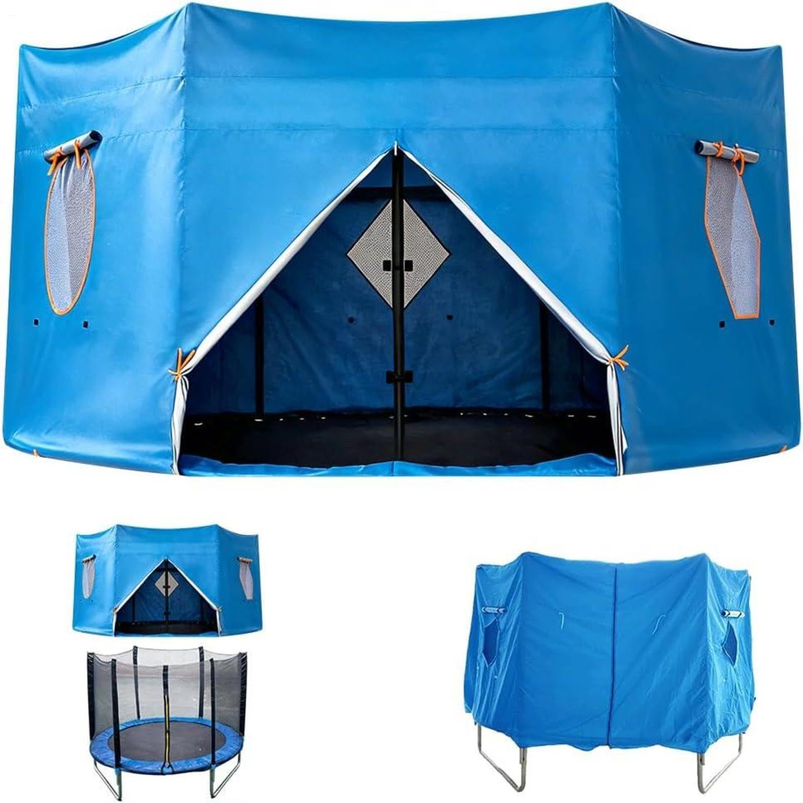 Trampoline Tent - 8ft 10ft 12ft 14ft Blue Rectangle Trampoline Tent, Waterproof UV Protection Trampolines Shade Cover, Foldable Trampolines Top Sunshade For Ourdoor Parties, Picnics, And Activities