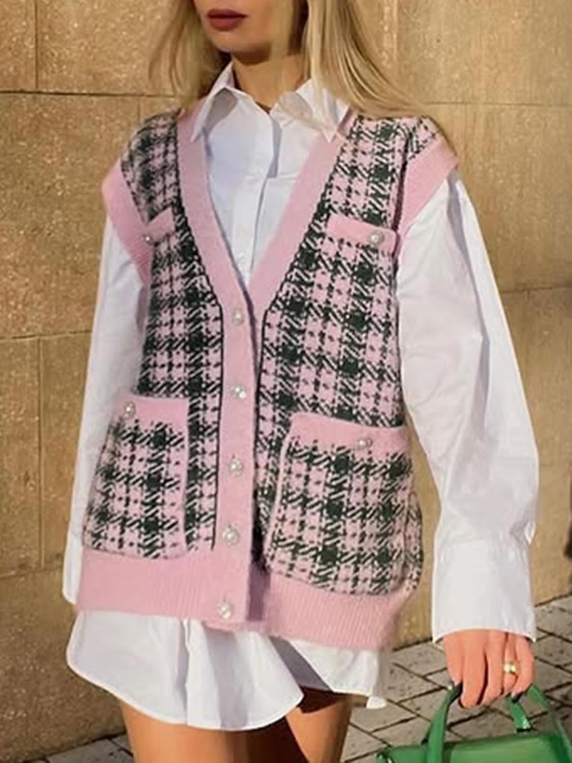 KEOMUD ギンガムベスト トップス 女性用 2025 秋 アウトフィット チェック柄 ノースリーブ カーディガン ボタンアップ