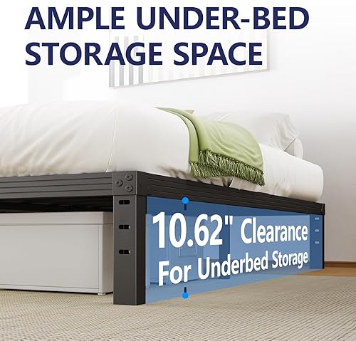 Miniatura 7 de Marco de cama individual de plataforma de 12 pulgadas de alto, marco de cama de metal, no necesita somier, fácil montaje, sin ruido, resistente,