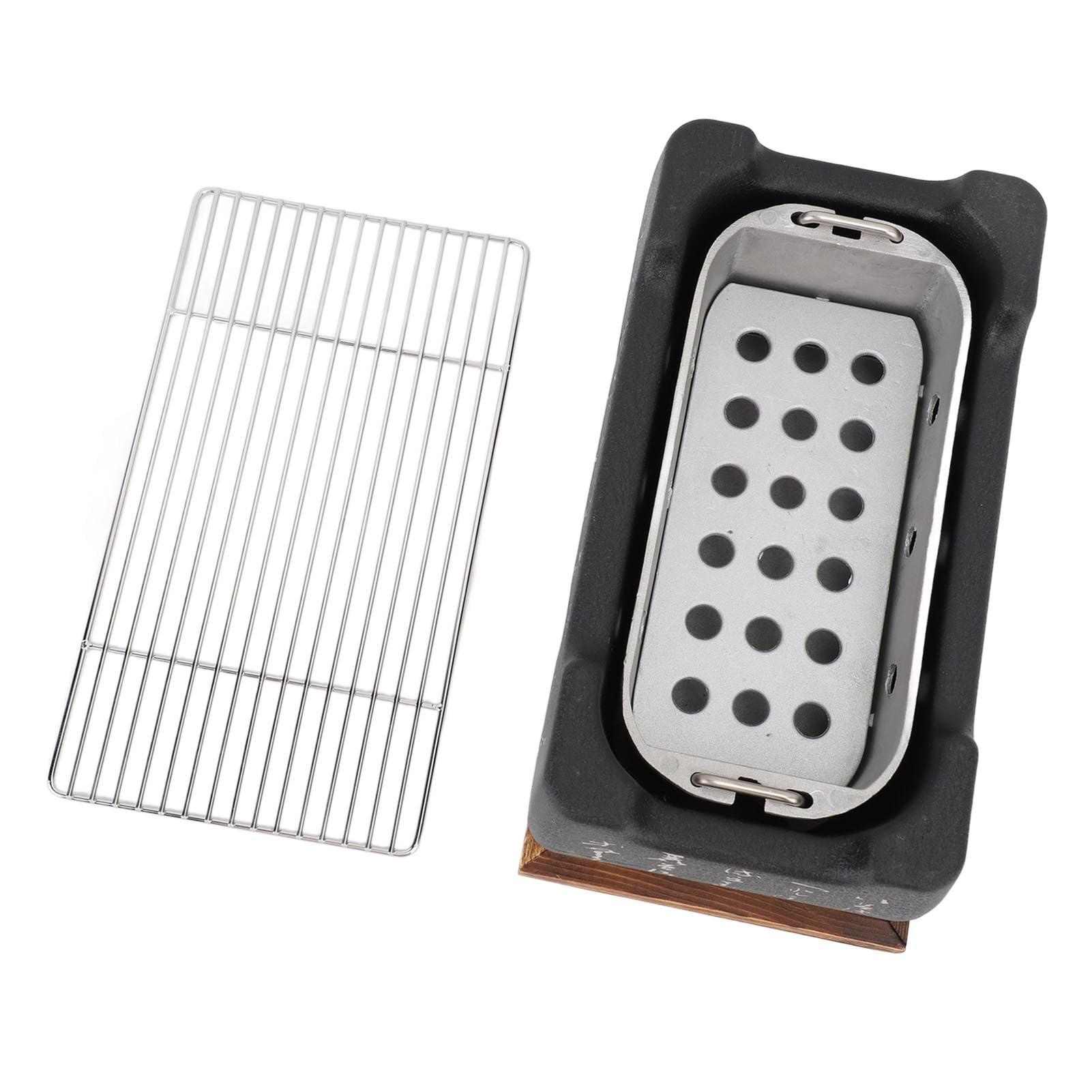 Jiawu Poêle à Barbecue de Style Japonais, Poêle à Charbon de Bois en Alliage d'aluminium à Chauffage Rapide, Barbecue Extérieur Portable avec Plaque Métallique et Base en Bois pour le Camping, (M)