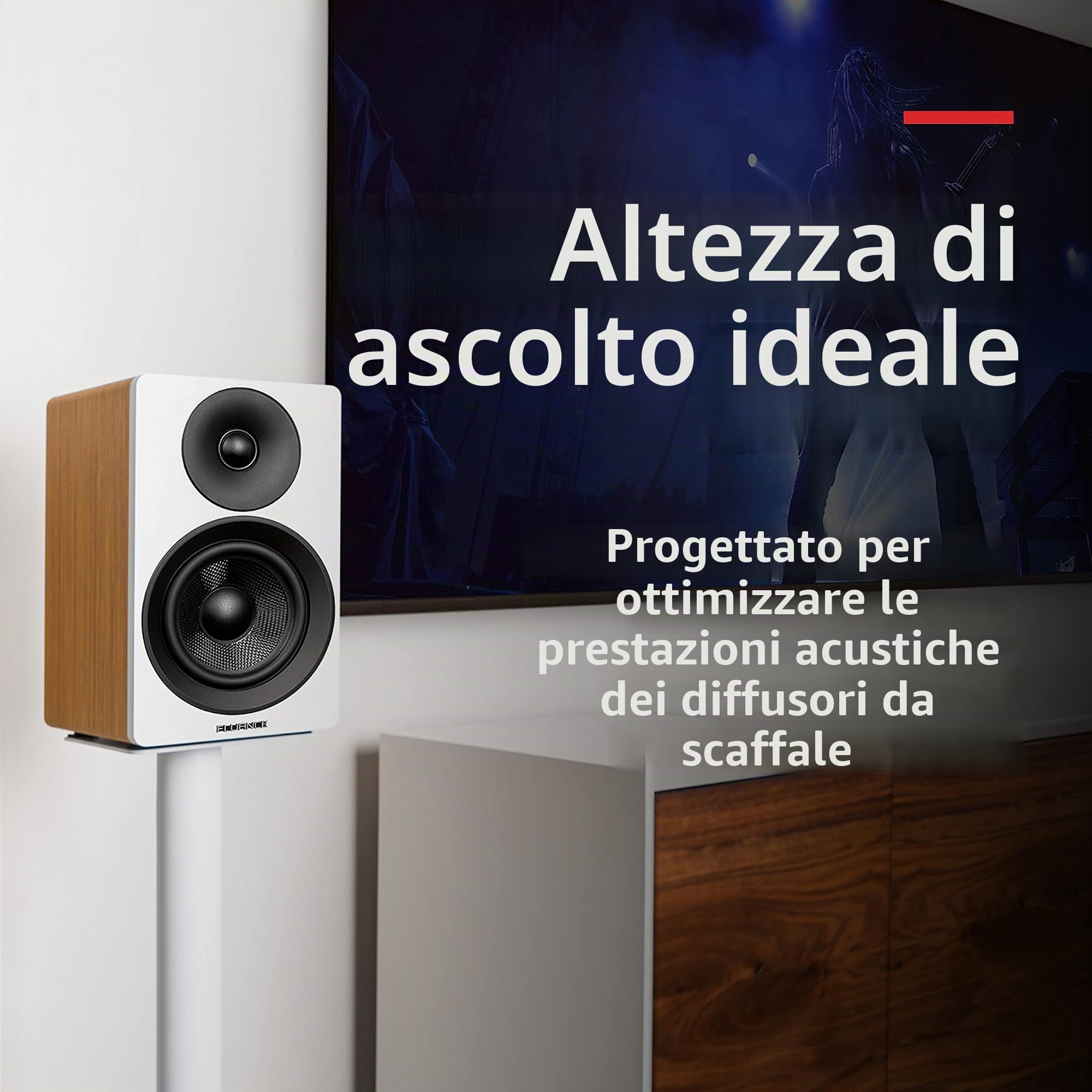Coppia di supporti per altoparlanti Fluance con struttura robusta, punte da pavimento, piedini in gomma, gestione cavi e base quadrata – Bianco opaco (SS05SWH)