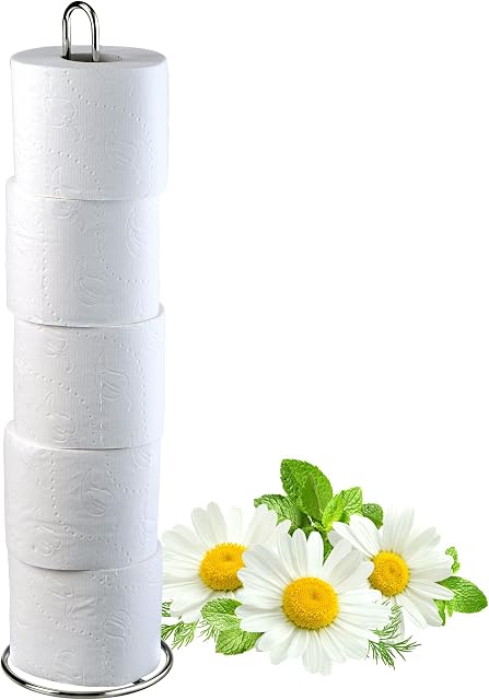KADAX Free Standing Toilet Roll Holder, Powder Coated Steel, H: 54 cm, Paper Roll Holder for Bathroom, Roll Holder, Bathroom Roll Holder, Silver Toilet Paper Stander