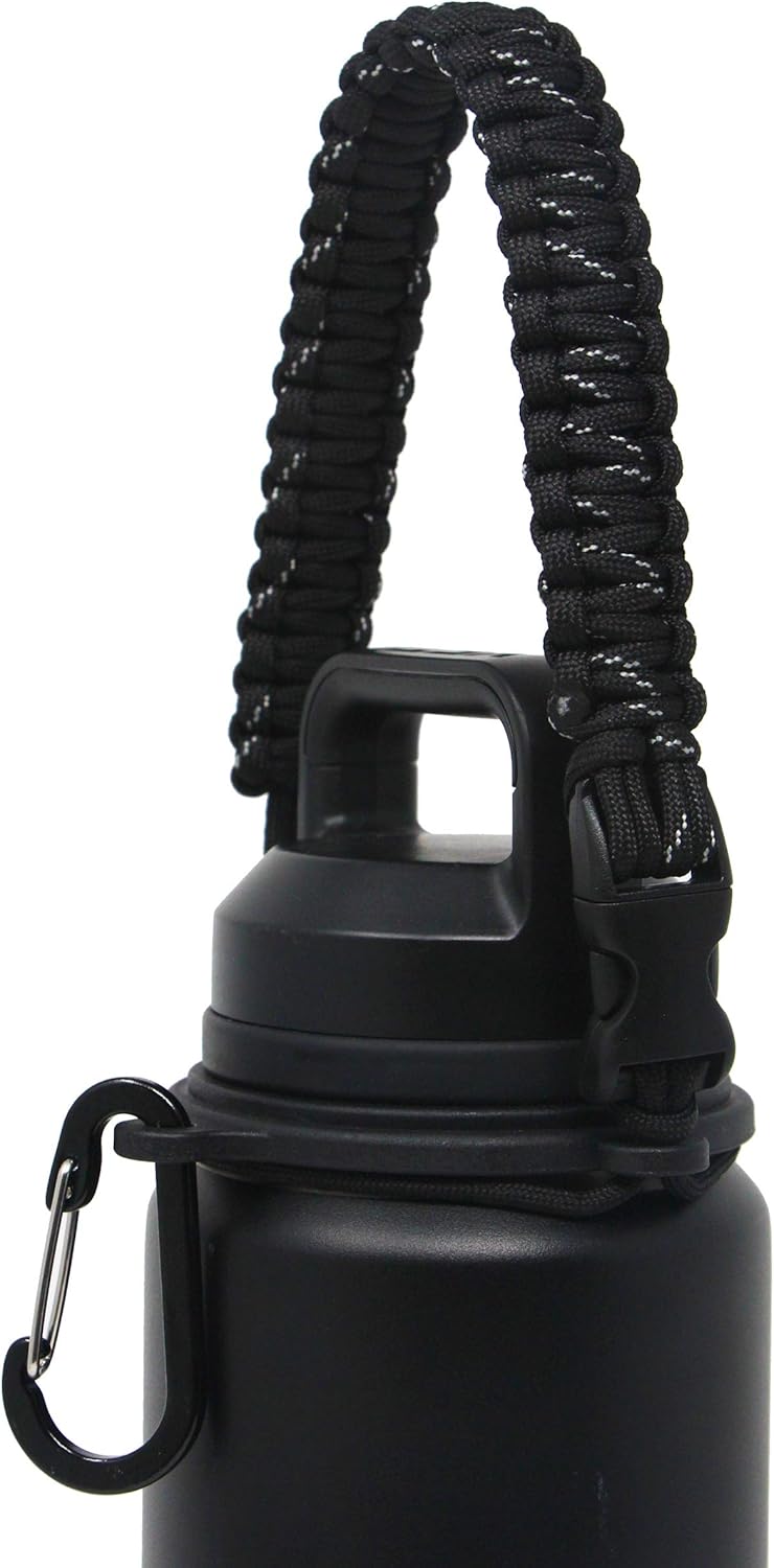One MissionX Paracord Handle for YETI Rambler 46oz 36oz 26oz 64oz 18oz 12oz Water Bottles, Durable Carrier Strap - Holder Fits 12/18,26,36,46,64oz Bottles Black Speckled - Image 1 of 7