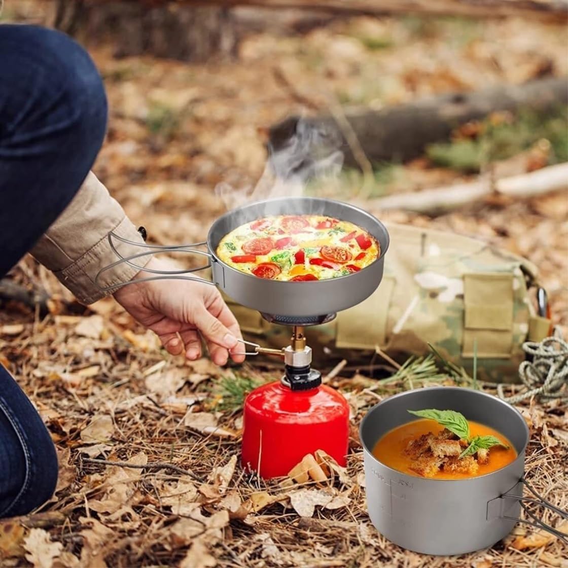 Camping Cookware Bowls Camping Cookware Set Camping Pot Outdoor Pan Outdoor Cooking Tableware with Foldable Handles Mesh Sack Survival Gear