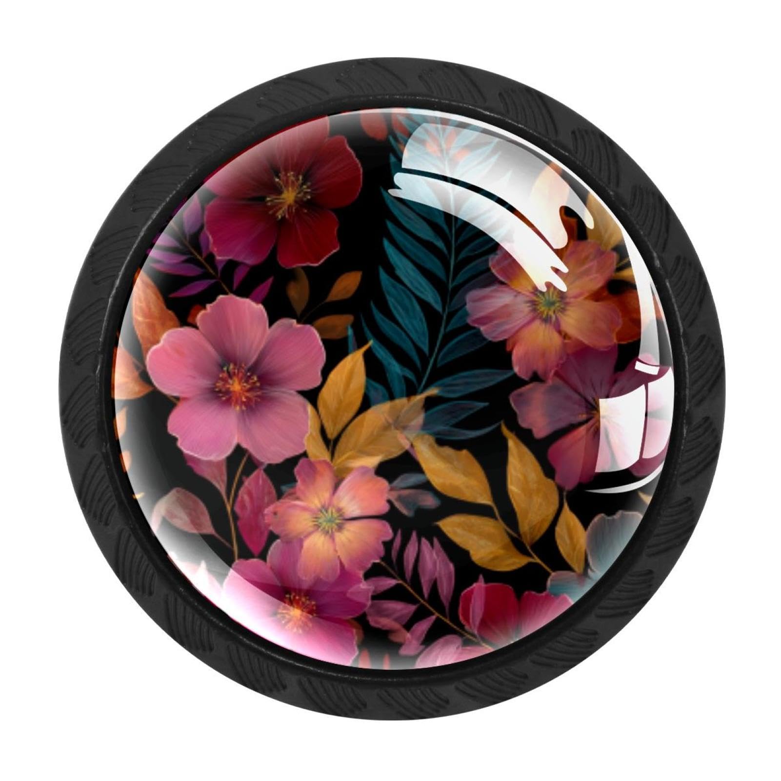 CHENZZZZ 4 PCS Boho Floral Leaves (3) Crystal Glass Cabinet Knob Drawer Pull Handle for Kitchen Cupboard Dresser Wardrobe etc