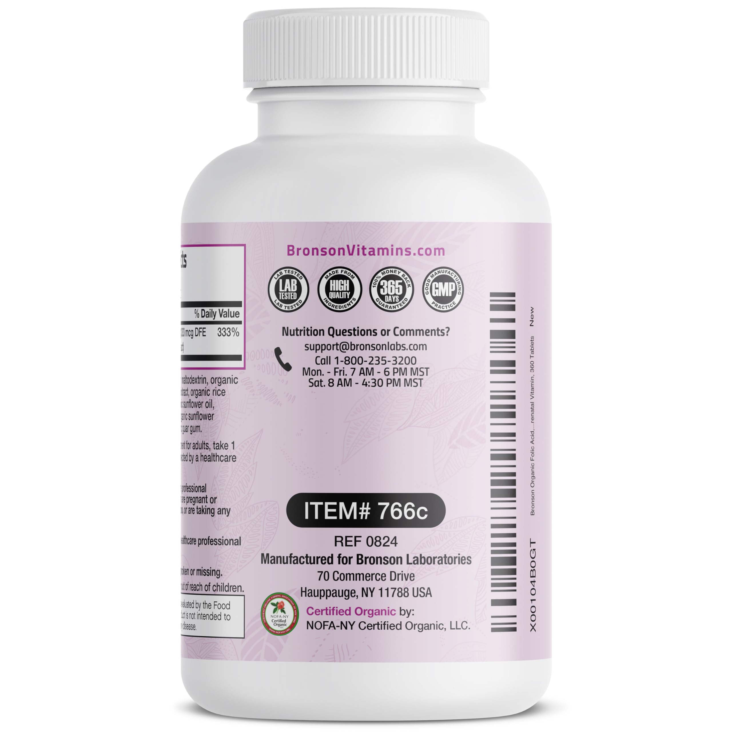 Bronson Folic Acid 800 mcg, USDA Certified Organic, 360 Tablets — Amazon image 5