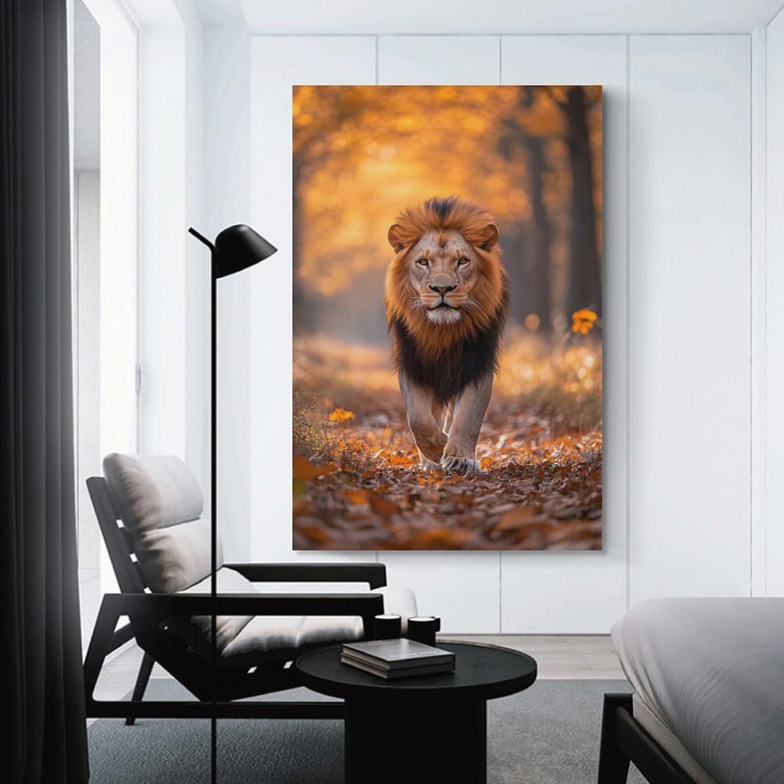 Junmoney Unframe-Style-6-1 Majestic Lion Walking In Autumn Forest Wall Picture Print 24X36inch(60X90cm), For Apartment Walls, Studios Or Work Areas, A Simple Refresh For Blank Walls