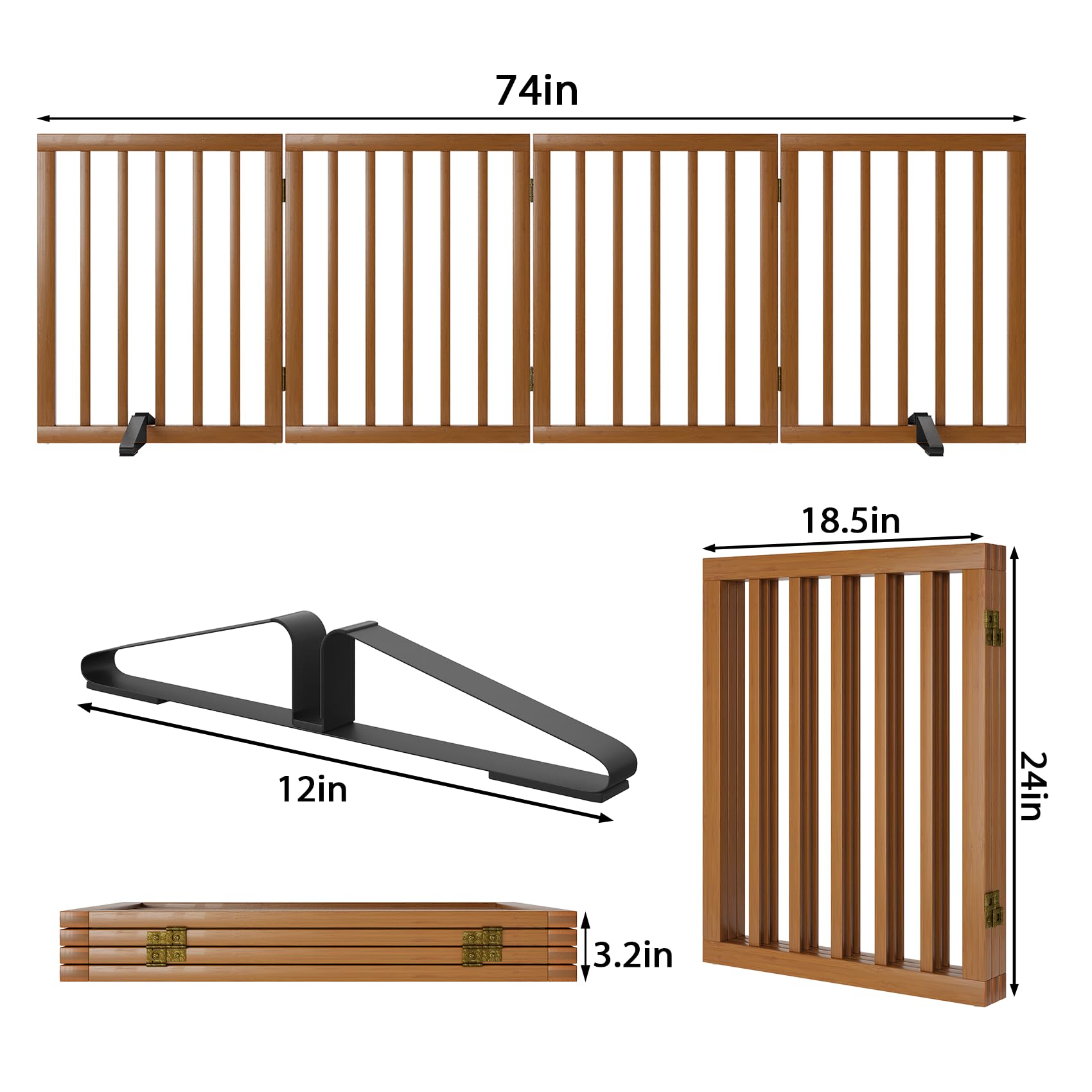 Freestanding Pet Gate Foldable Dog Gate,Walnut Bamboo Dog Gates for Stairs Doorways House Indoor (2 Support Feet Included) — view 5