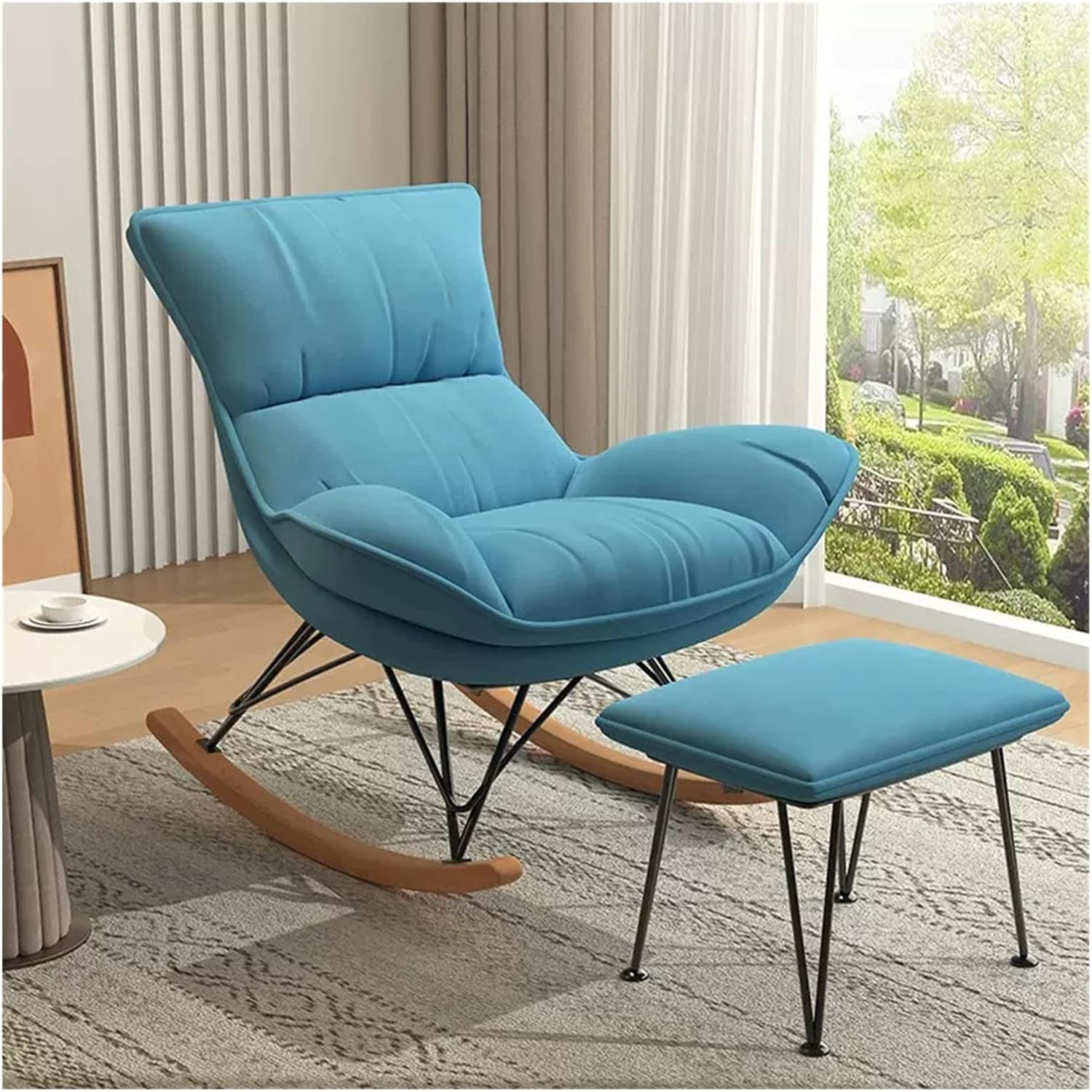 Rocking Nursery Modern Accent Chair Fabric Upholstered Glider Rocker Armchair with Ottoman for Living Room,Comfy Reading Chairs Lounge Chair Side Chairs for Bedroom Offices (Color : Gray) (Orange )