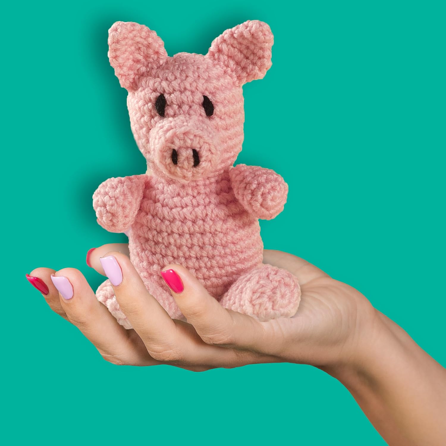 LEISURE ARTS Little Crochet Friend Animals Crochet Kit, Pig, 8", Complete Kit, Learn to Animal Starter Kit for All Ages, Includes Instructions, DIY Amigurumi Kits