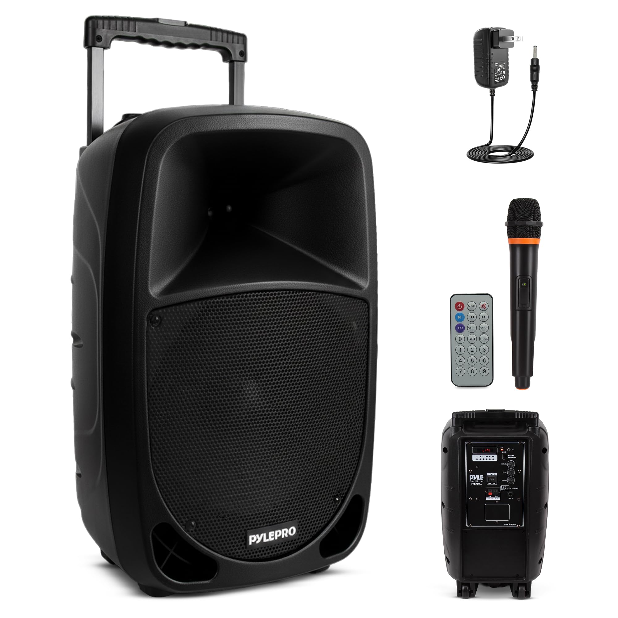 Pyle 1000W Portable Bluetooth Speaker - 10 Inch Karaoke Speaker System with UHF Wireless Microphone, Remote Control and Built-in Rechargeable Battery, MP3/USB/SD