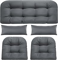 Vista 14 de Cojines de silla de mimbre de 5 piezas, cojín impermeable para sofá de mimbre al aire libre, 1 cojín de asiento de amor, 2 cojines en forma de U y 2