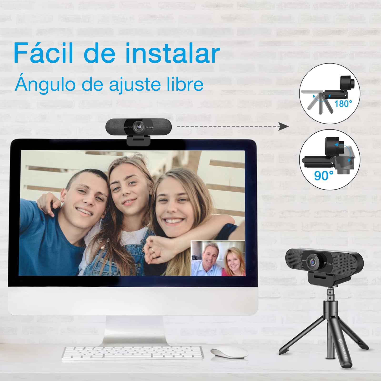 EMEET Webcam 1080P con Micrófono C960 Cámara Web de Transmisión de 2 Micrófonos con Cubierta de Privacidad, Vista de 90°, Webcam USB Plug & Play para Llamadas/Conferencias, Zoom/Skype/Youtube