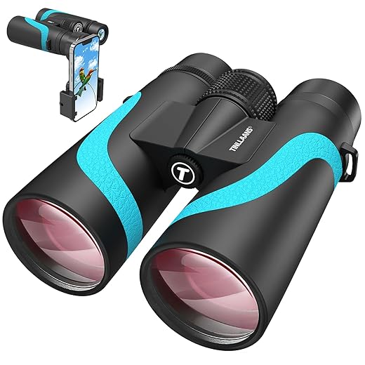15x55 UHD Binoculars for Adults High Powered with Phone Adapter - Large View, BAK4 Prism, Waterproof, Lightweight for Bird Watching, Hunting, Cruise, Travel, Sports (Blue)