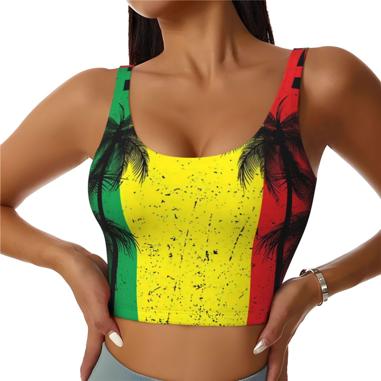 One Love Jamaican Rasta Reggae Women's Sports Tank Tops Sleeveless Vest Shirts Fitness Top
