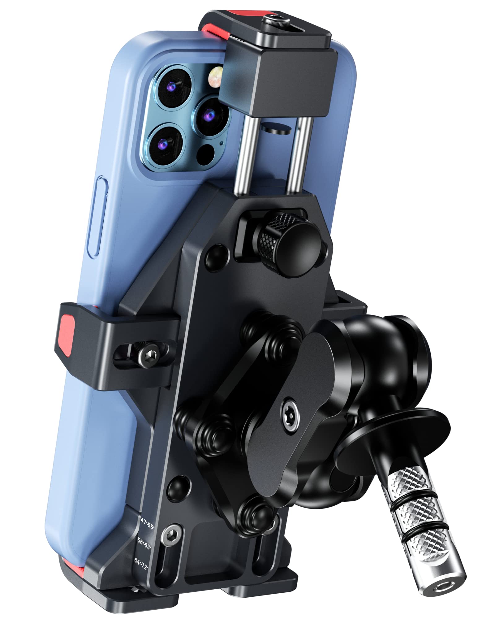 BRCOVAN Aluminum Alloy Motorcycle Fork Stem Phone Mount with Vibration Dampener & High-Speed Secure Lock, One-Push Automatically Lock Metal Motorcycle Cell Phone Holder for 4.7''-7.2'' Mobile Phones