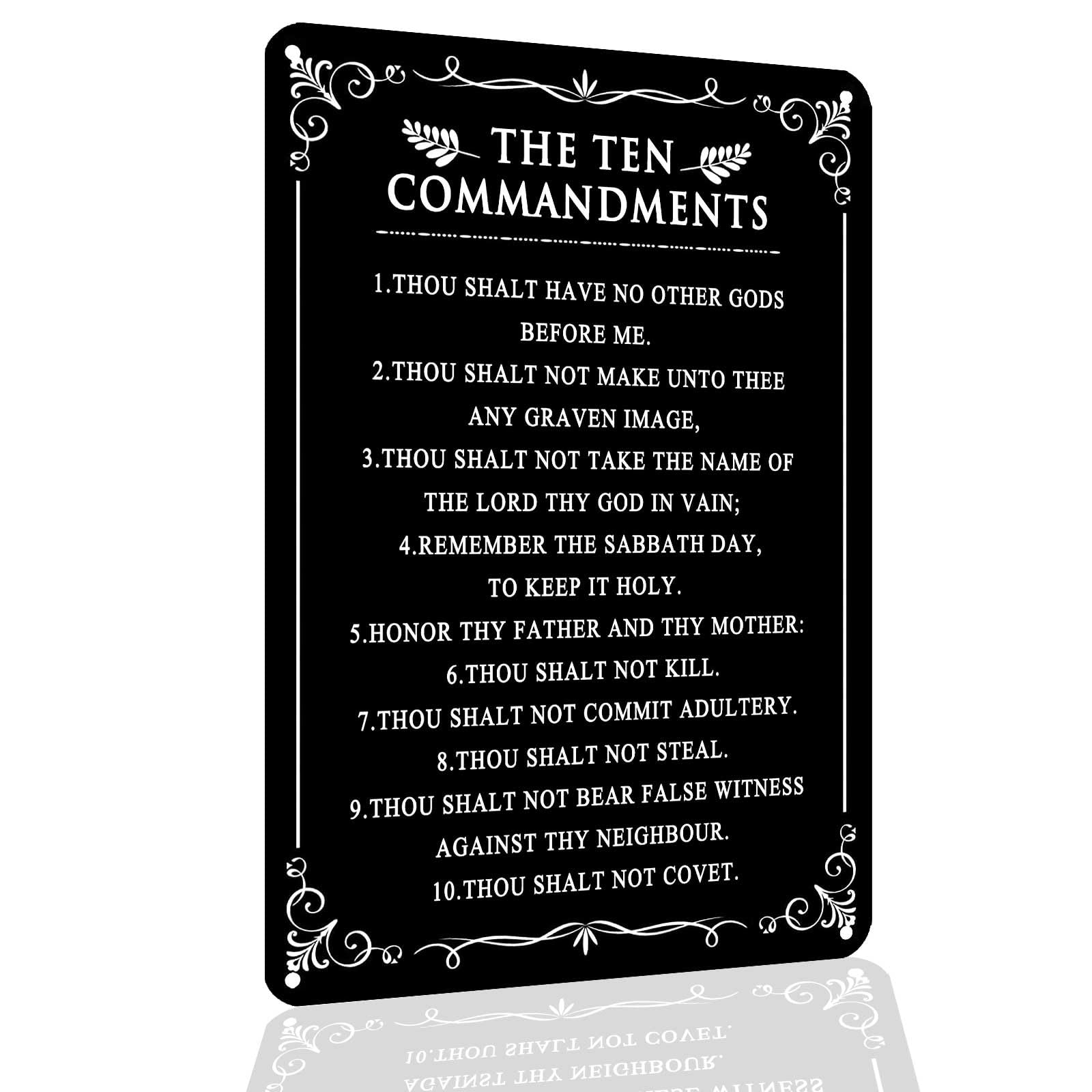 Ten Commandments Wall Decor Tin Sign, 12x8 Inch Funny