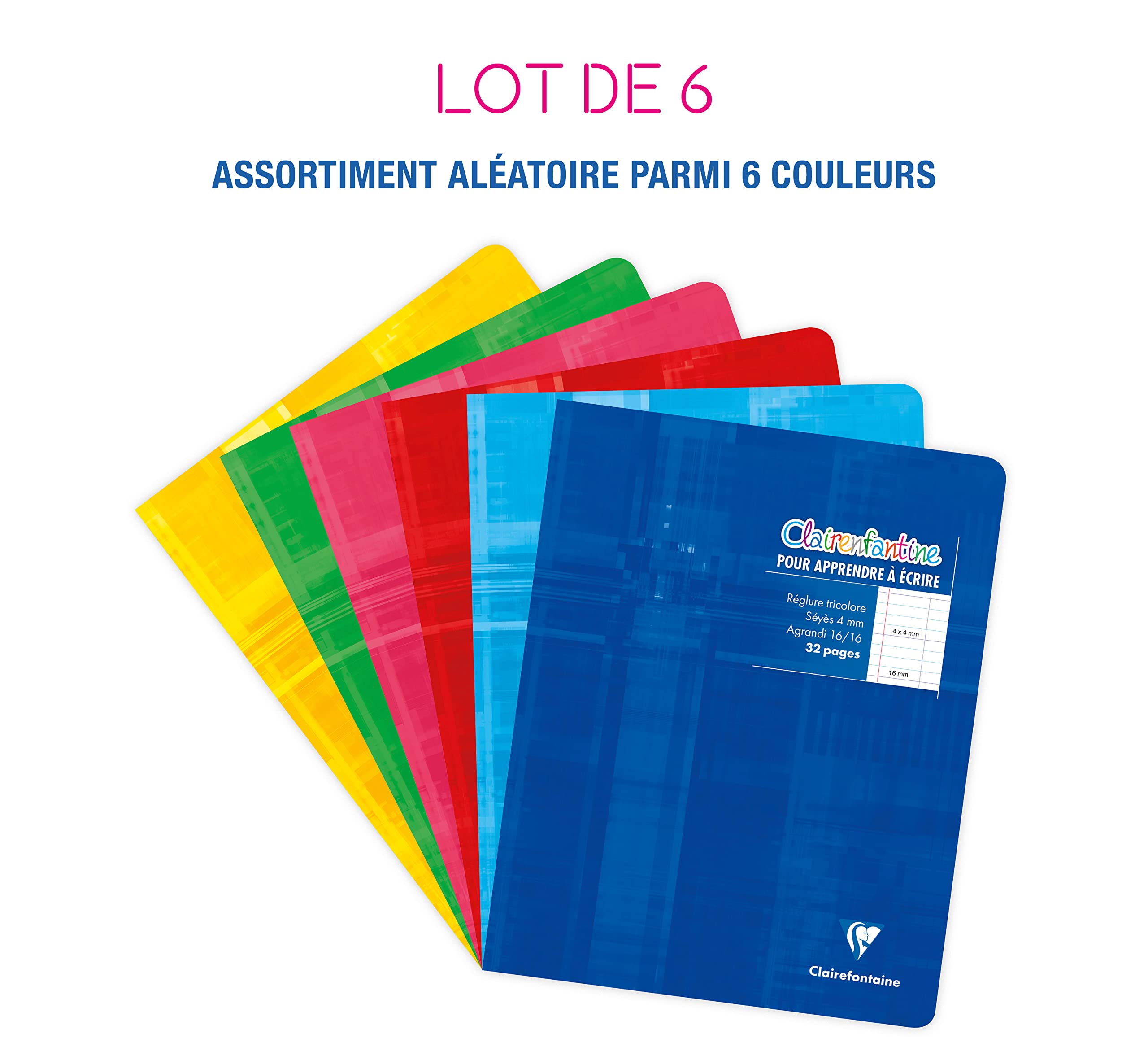 Clairefontaine Lot de 6 Cahiers d'Écriture Agrafés 17x22 cm 32 Pages Grands Carreaux 4 mm Papier 90 g
