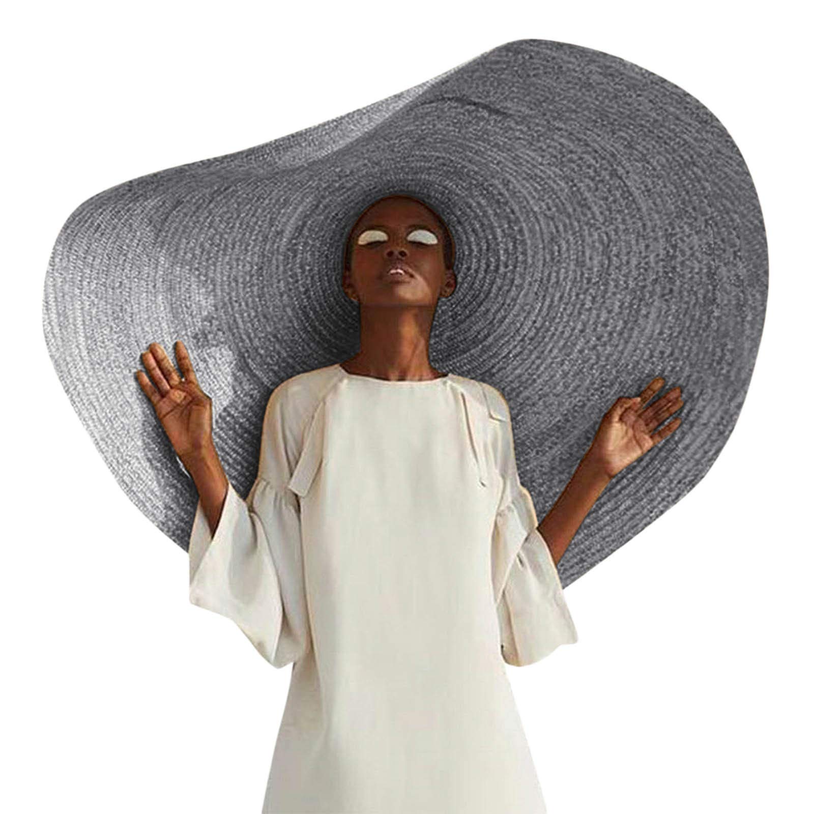 oufenli Women's Oversized Sun Straw Hat Large Wide Brim Summer Hat Foldable Roll up Floppy Beach Hats