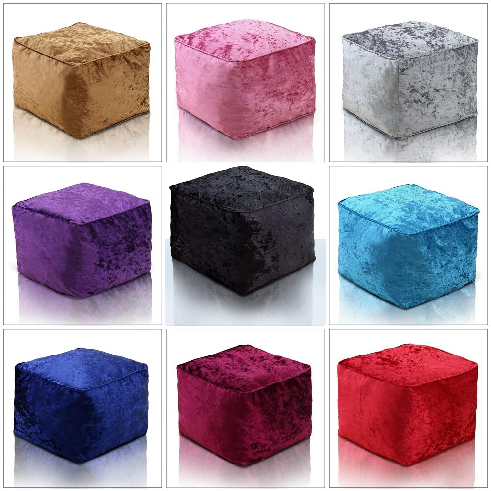 Crushed Velvet Square Bean Bag Seat - Indoor Medium Plain Footstool Pouffe Size - 40cm x 40cm x 30cm Cube BeanBags (Mink)