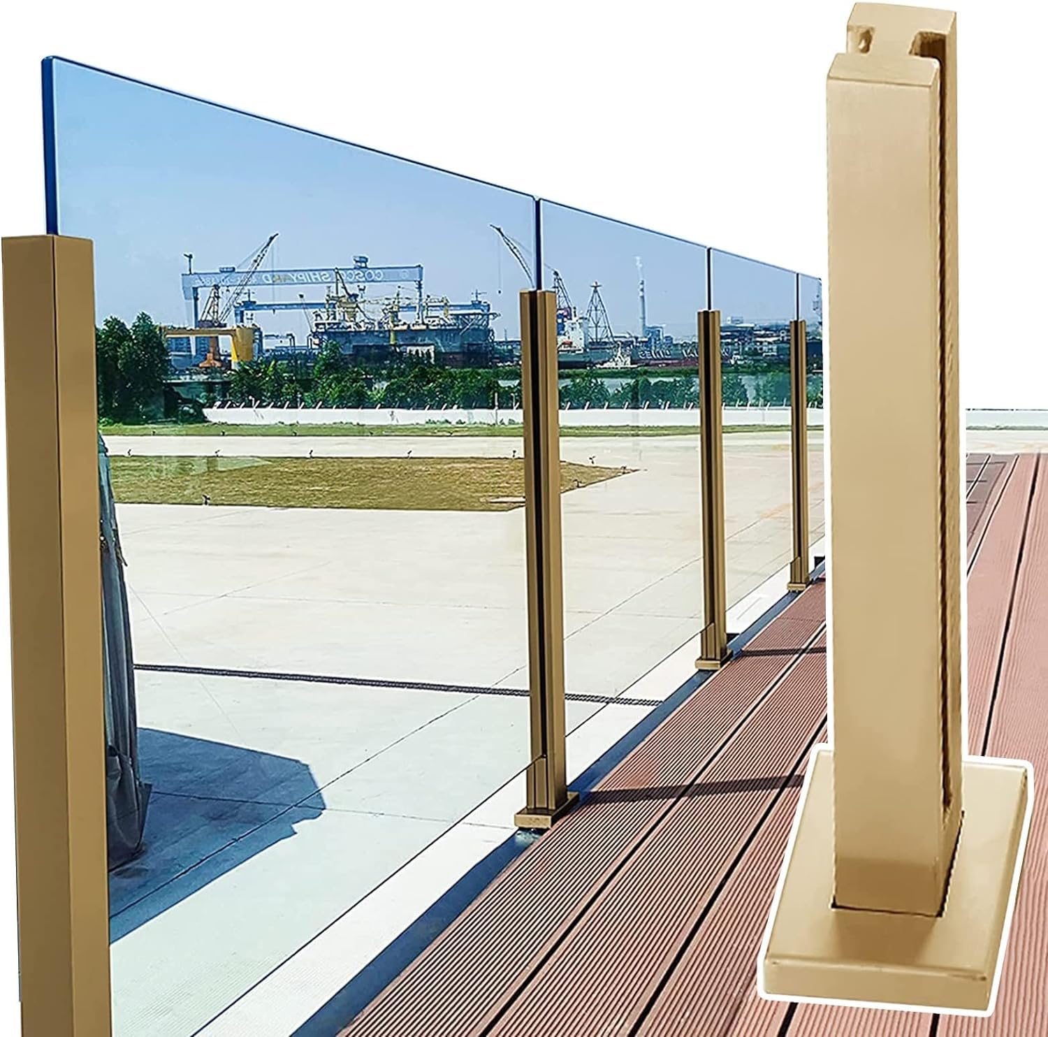 Support de clôture en verre doré pour aménager un patio moderne