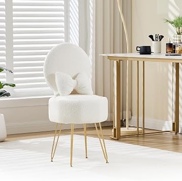 White Dressing Table Chair with Stroage Space, Vanity Chair