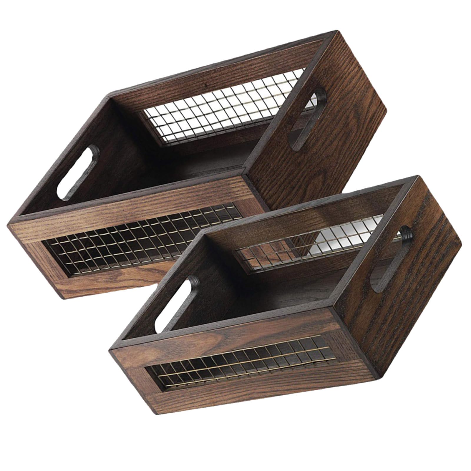 our fave Rustics Wood with Metal Meshes Open Weave Decorative Storage Bin for Living Room Decoration Handcraft Wooden Wire Storage