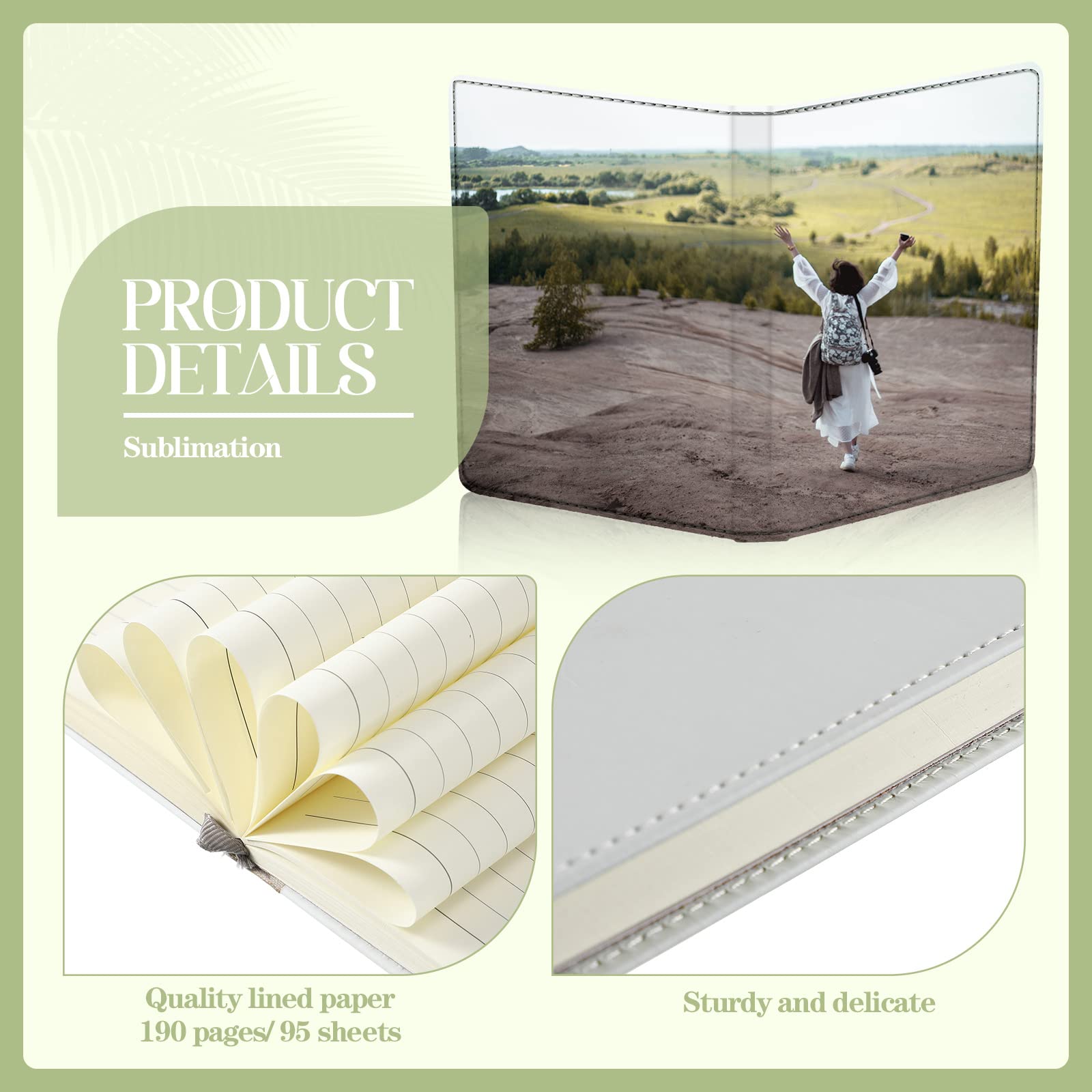 Zonon Quaderni a sublimazione vuoti, formato A6, A5, 190 pagine, in finta pelle, con sublimazione in pelle, per forniture scolastiche e ufficio (20 x 15 cm, A5)