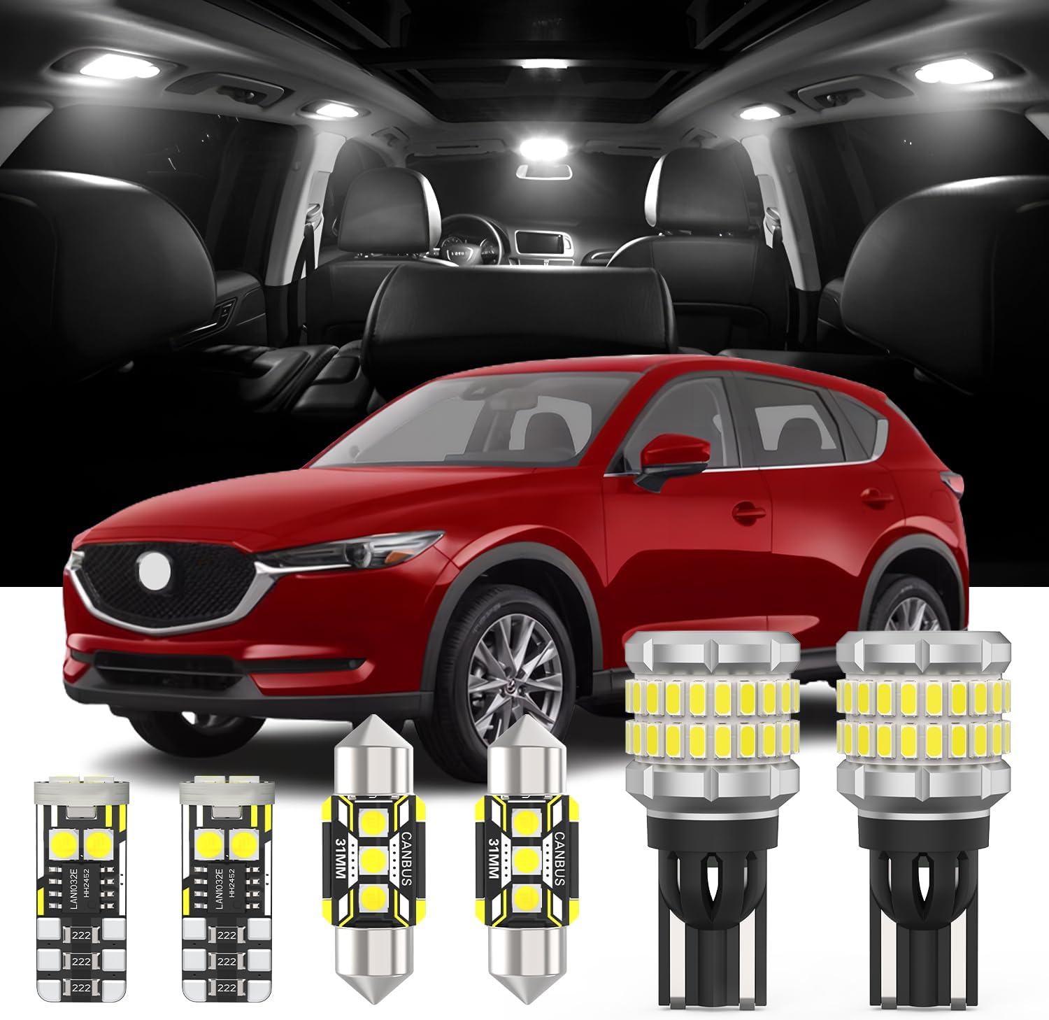 11 Pieces Interior LED Light Kit + Back Up Bulb Reverse Lights Replacement for Mazda CX-5 2013-2018 White LED Backup Light + Interior Bulb Package, Install Tool