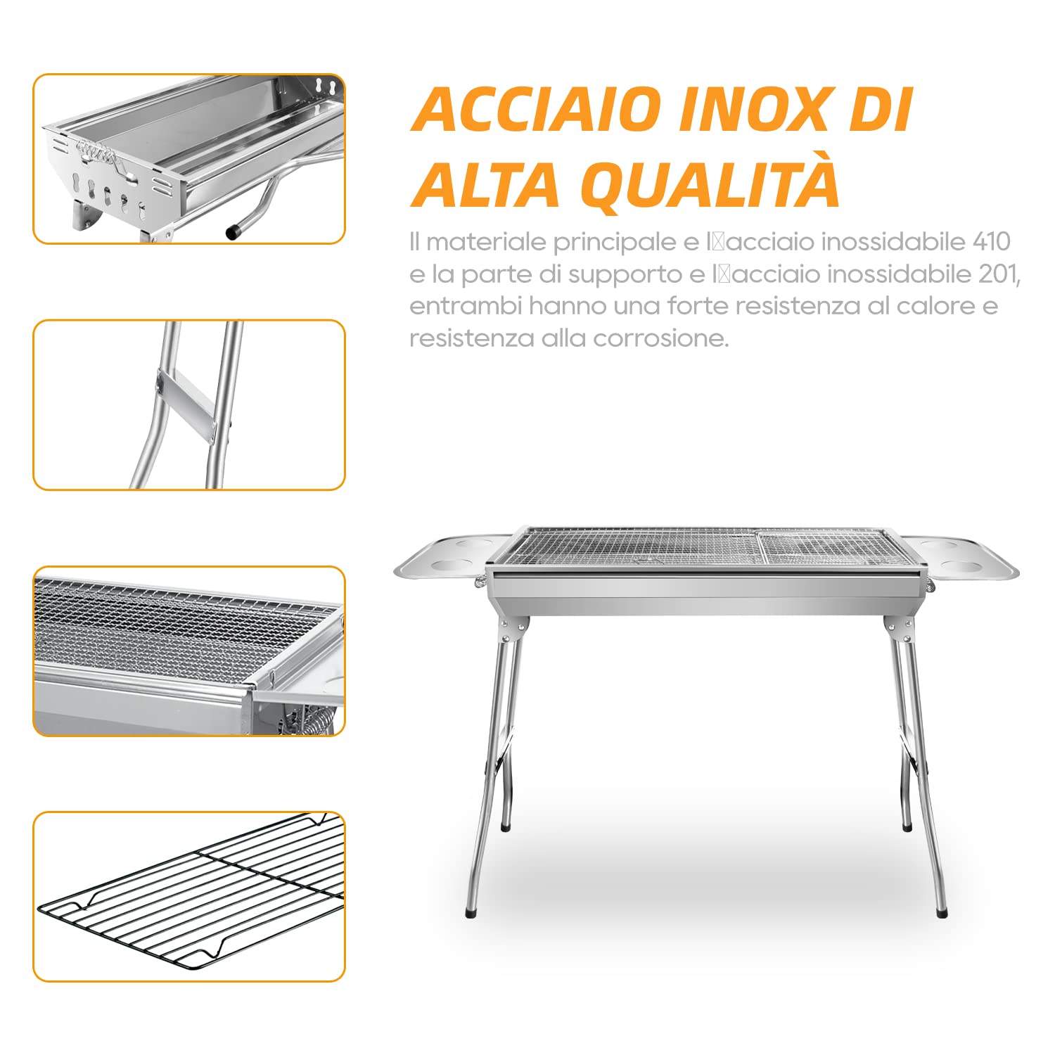 Barbecue a Carbone Portatile Barbecue Grill Pieghevole in Acciaio Inossidabile Barbecue a Carbonella per 5-10 Persone (110*33.5*71.5 CM)