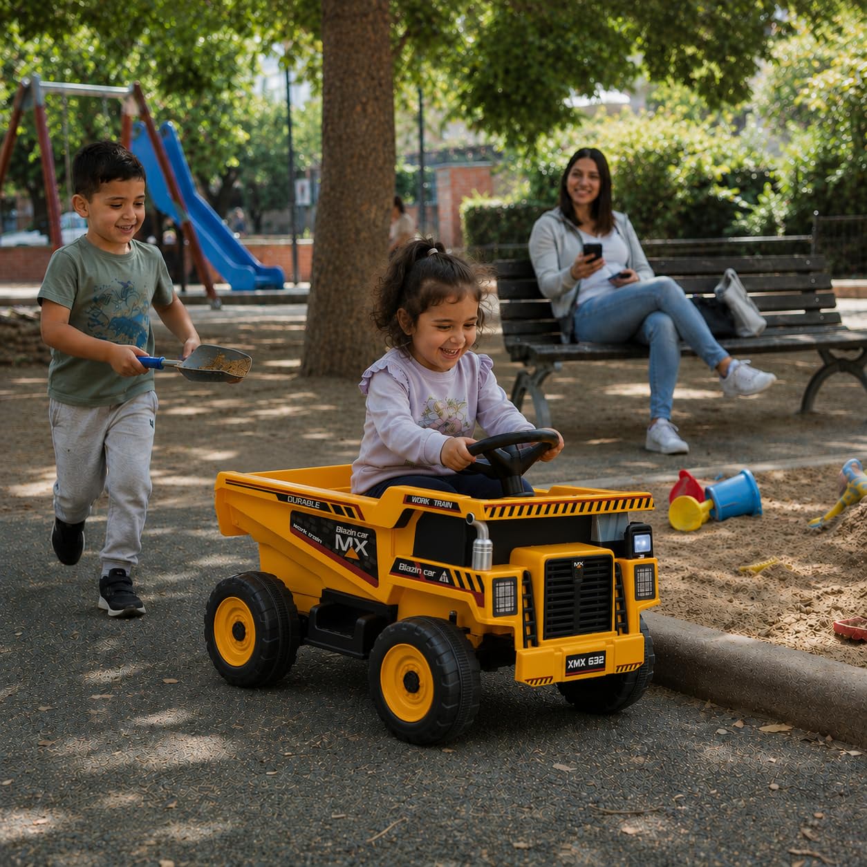 Camión Volquete Eléctrico Infantil 12V ATAA Sand con Mando Remoto | Amarillo – Música, Bluetooth y luces LED