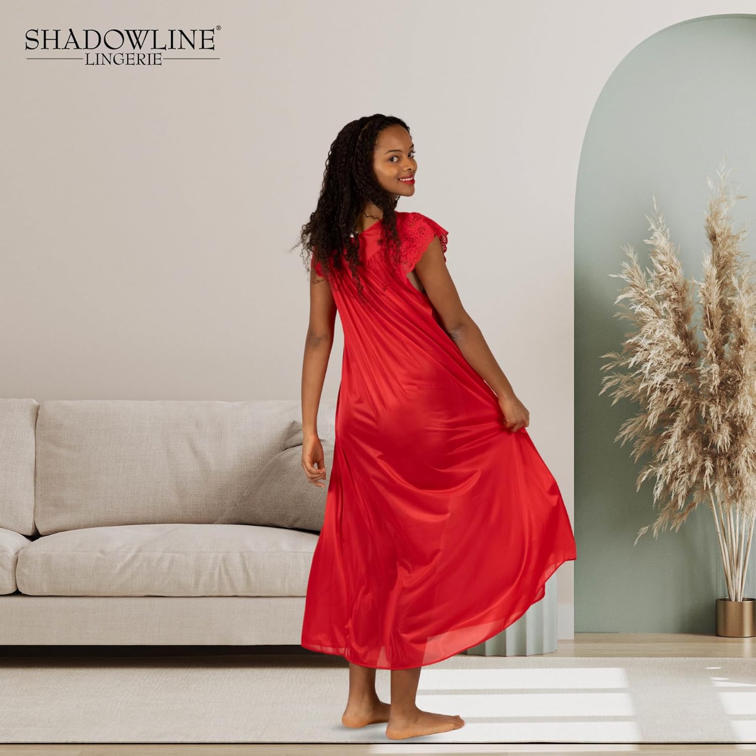 Shadowline Women's Long Flowy Figure Flattering Cap Sleeve Nightgown– Silky Floral Soft Lace Lingerie Elegant Sleepwear - Image 7