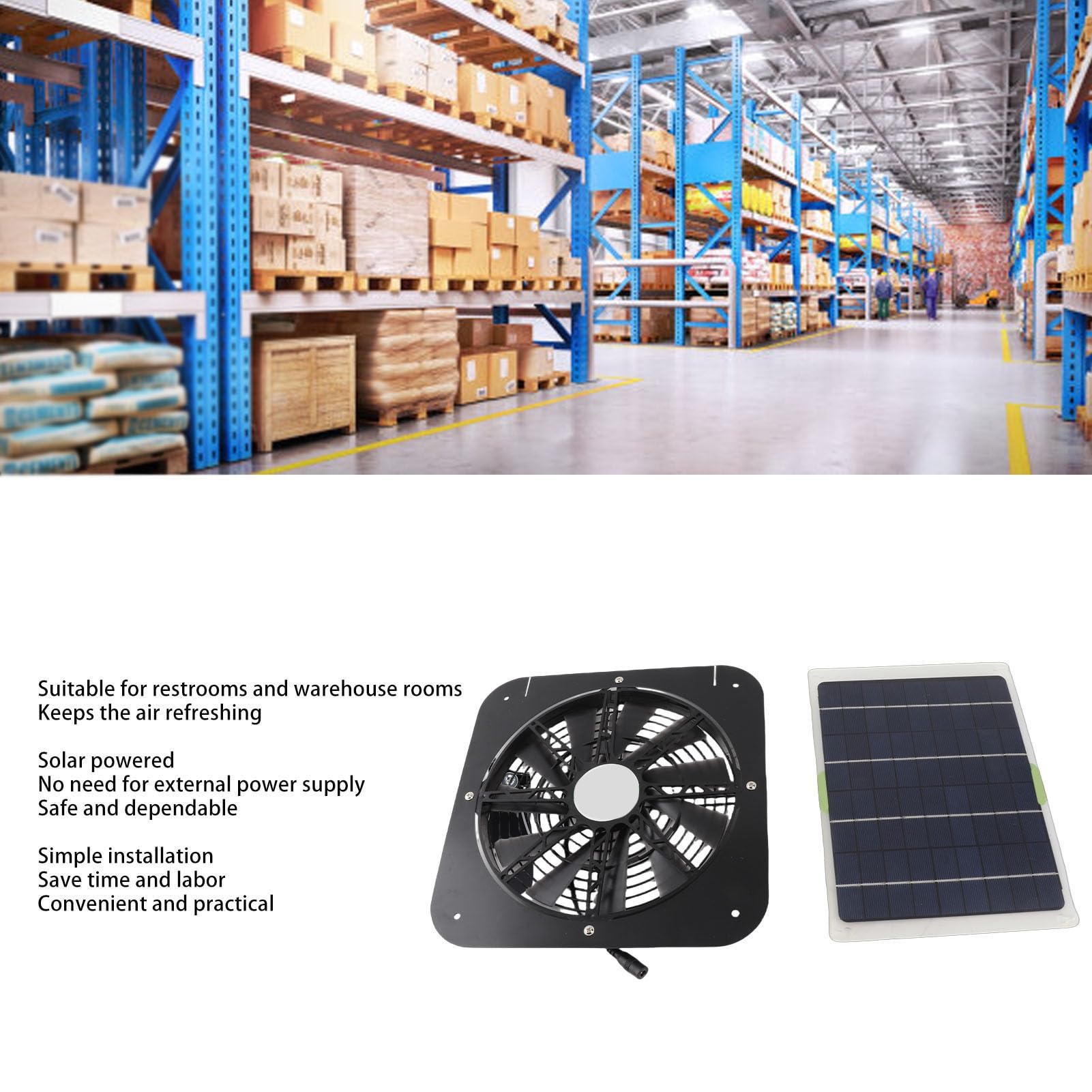 Ventilador Solar Portátil de 10W, Extraíble de 13 Pulgadas, para Baño y