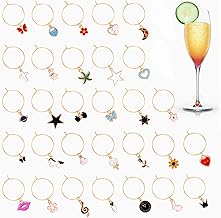 OOTSR 30Pcs Wine Glass Markers Wine Glass Markers Reusable Charms for Wine Glass, Colorful Identification Tags with Buckle, Markers for Party Tasting Decoration, Non-precious metal, No Gemstone