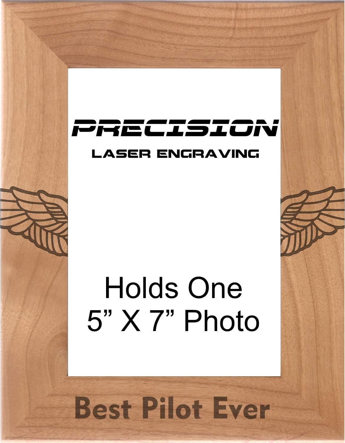Best Pilot Ever Engraved Natural Wood Picture Frame with Wings