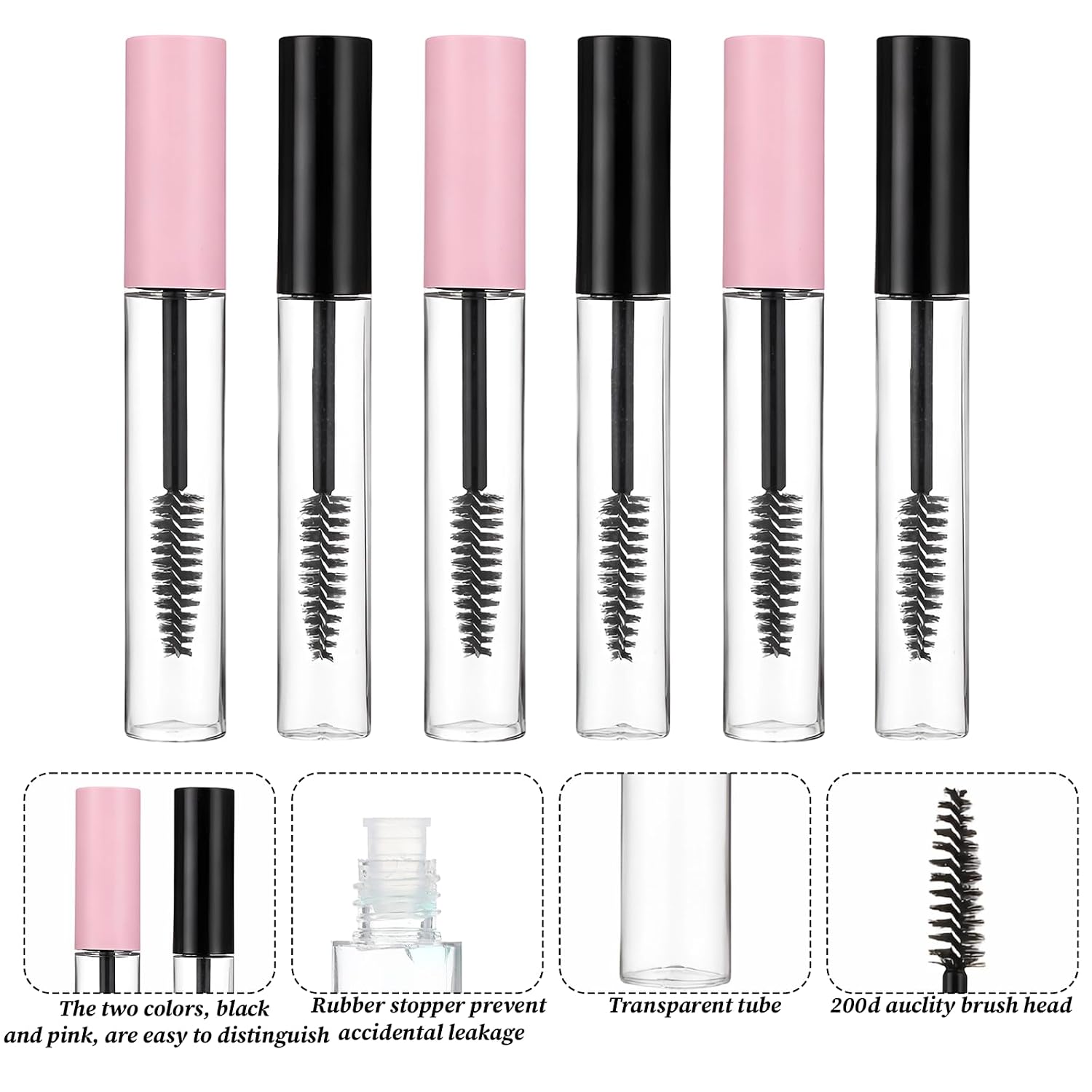 6PCS 10ml Empty Mascara Tube with Wand, Empty Mascara Bottles with Brush Premium Eyelash Cream Container Bottle with Leak Stoppers for Travel