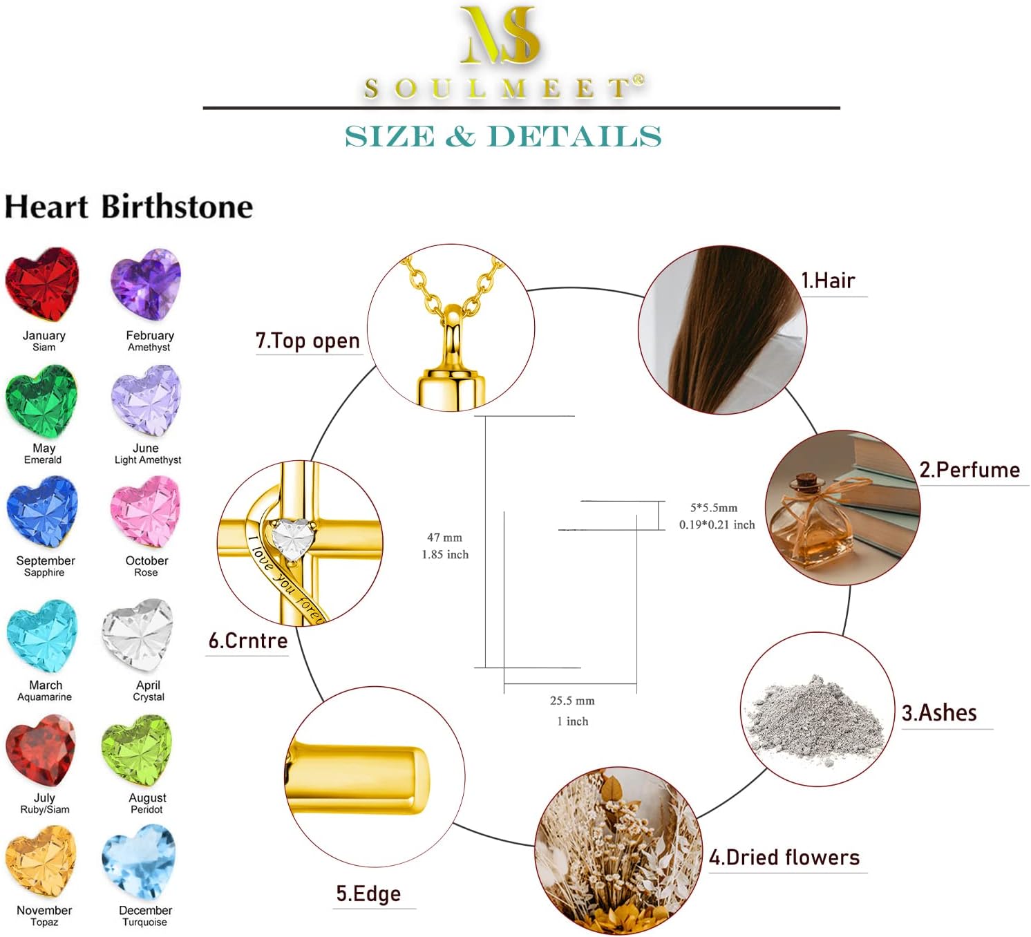 SOULMEET Personalize Solid 10k 14k 18k Real Gold Birthstone Cross Locket for Ashes, Simulated Gemstone Cross Urn Necklaces with Gold Chain Keepsake Cremation Jewelry - Image 2