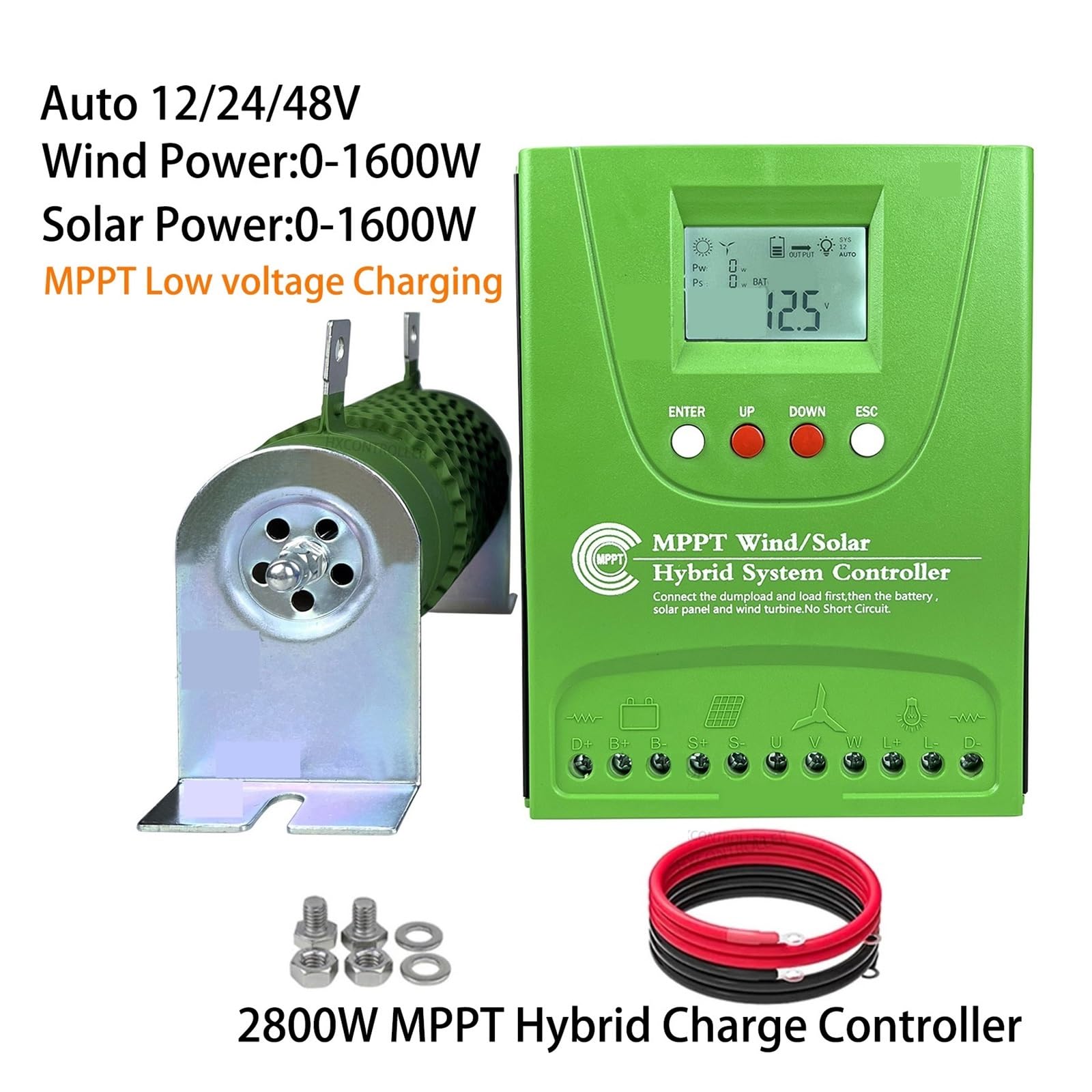 2800W MPPT Hybrydowy Wiatrowy Regulator Ładowania Słonecznego Generator Z Turbiną Wiatrową Panel Słoneczny Kontroler Wspomagający Dla 12V 24V 48V Cała Bateria(Wind600W Solar600W,Auto12V 24V)