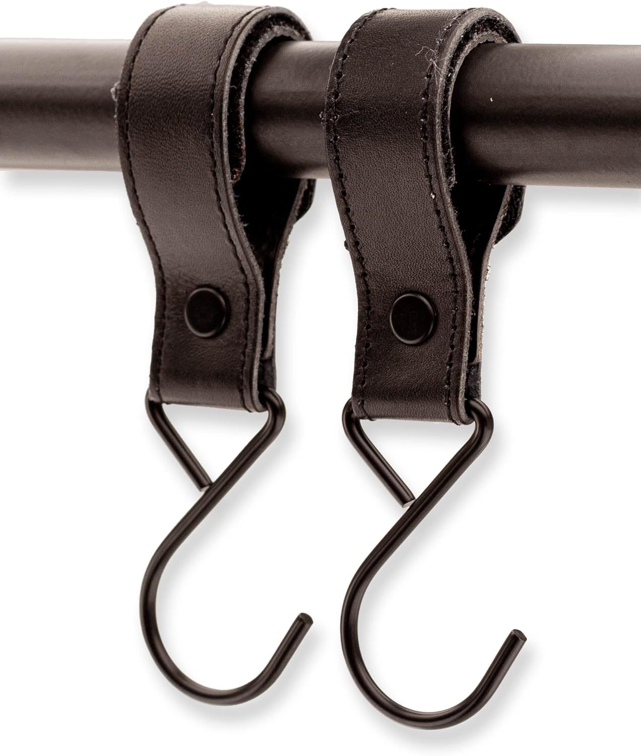 Brute Strength - Leather Stroller Hooks - Black 4X - Full Grain Leather - Mommy Hook - Stroller Clip - Bag Hook - Straps with Hooks - Carabiner Hook Clips