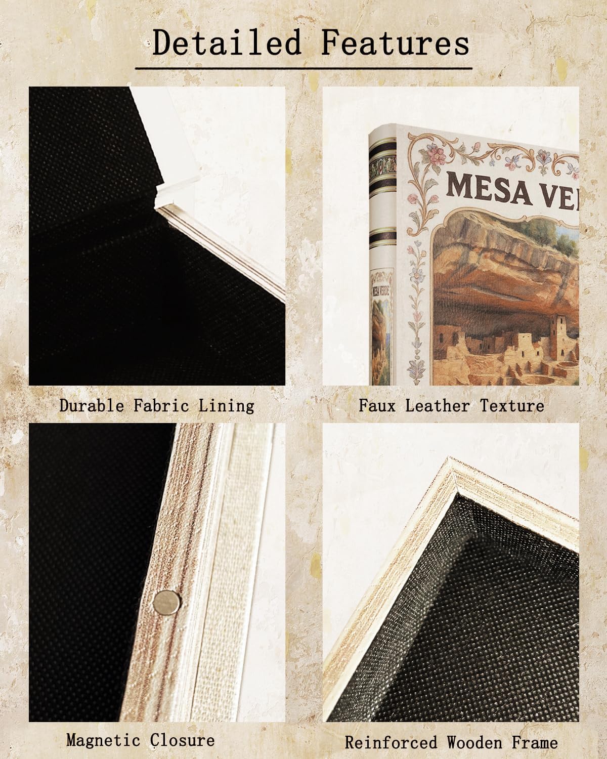 Decorative Wooden Book Box - Vintage Faux Book Boxes with National Park Design, Secret Storage with Magnetic Closure, Leather Cover, Perfect for Home Office Bookshelf (1 x Mesa Verde) image 4