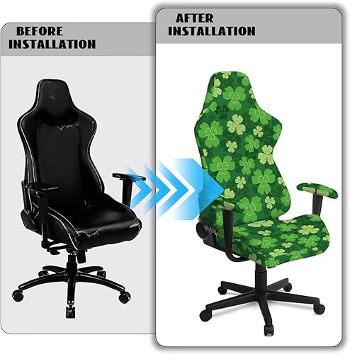 Miniatura 6 de Light Green Covers of Gaming Chair for Adults Clover Video Game Chairs with Armrest Covers Office Seat Cover Dustproof Gamer Chairs Cover for Saint
