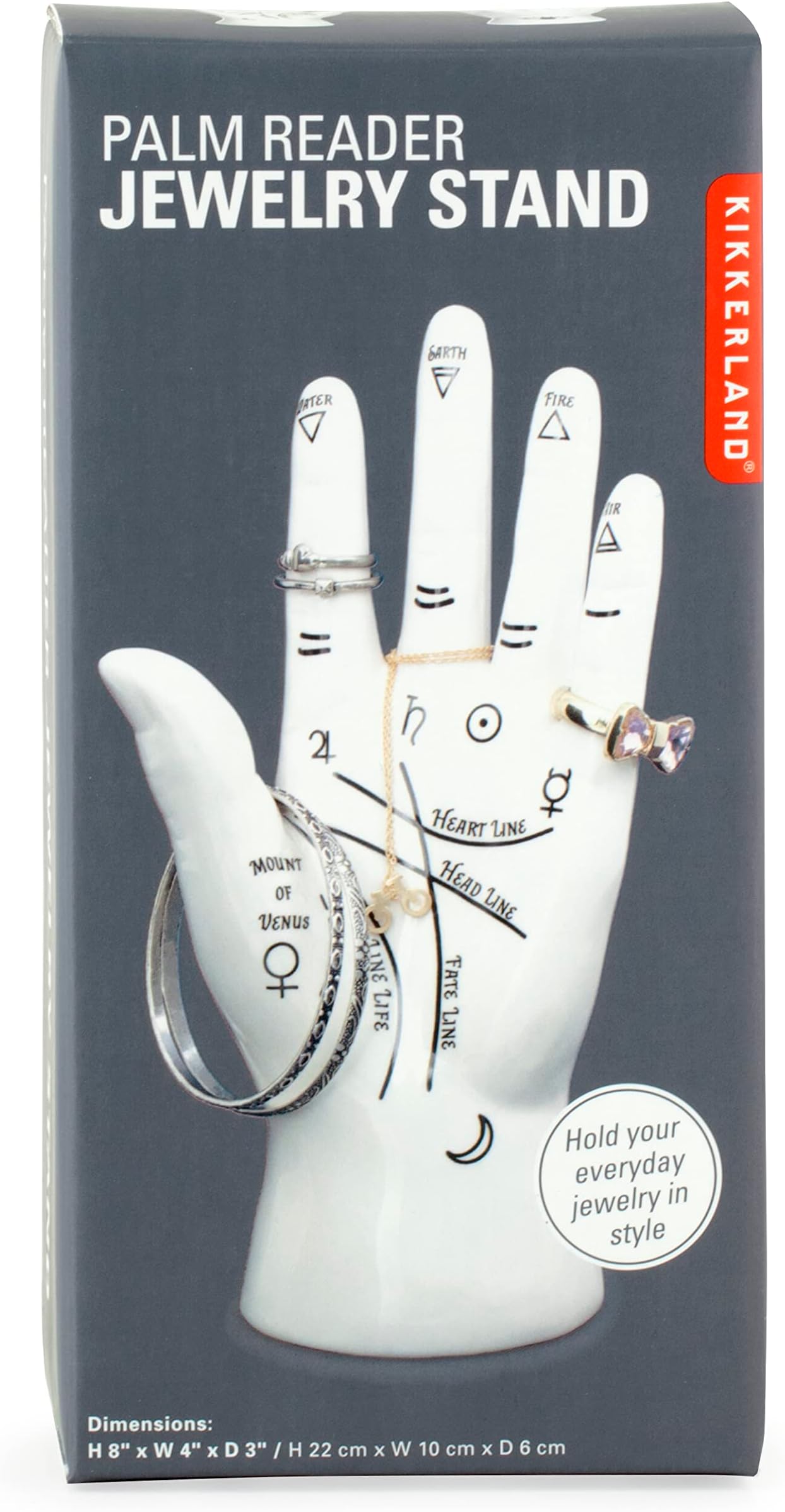 - Kikkerland Palm Reader Jewelry Display Mannequin Holder Organizer Storage Stand, White, for Rings, Bracelets, Decoration