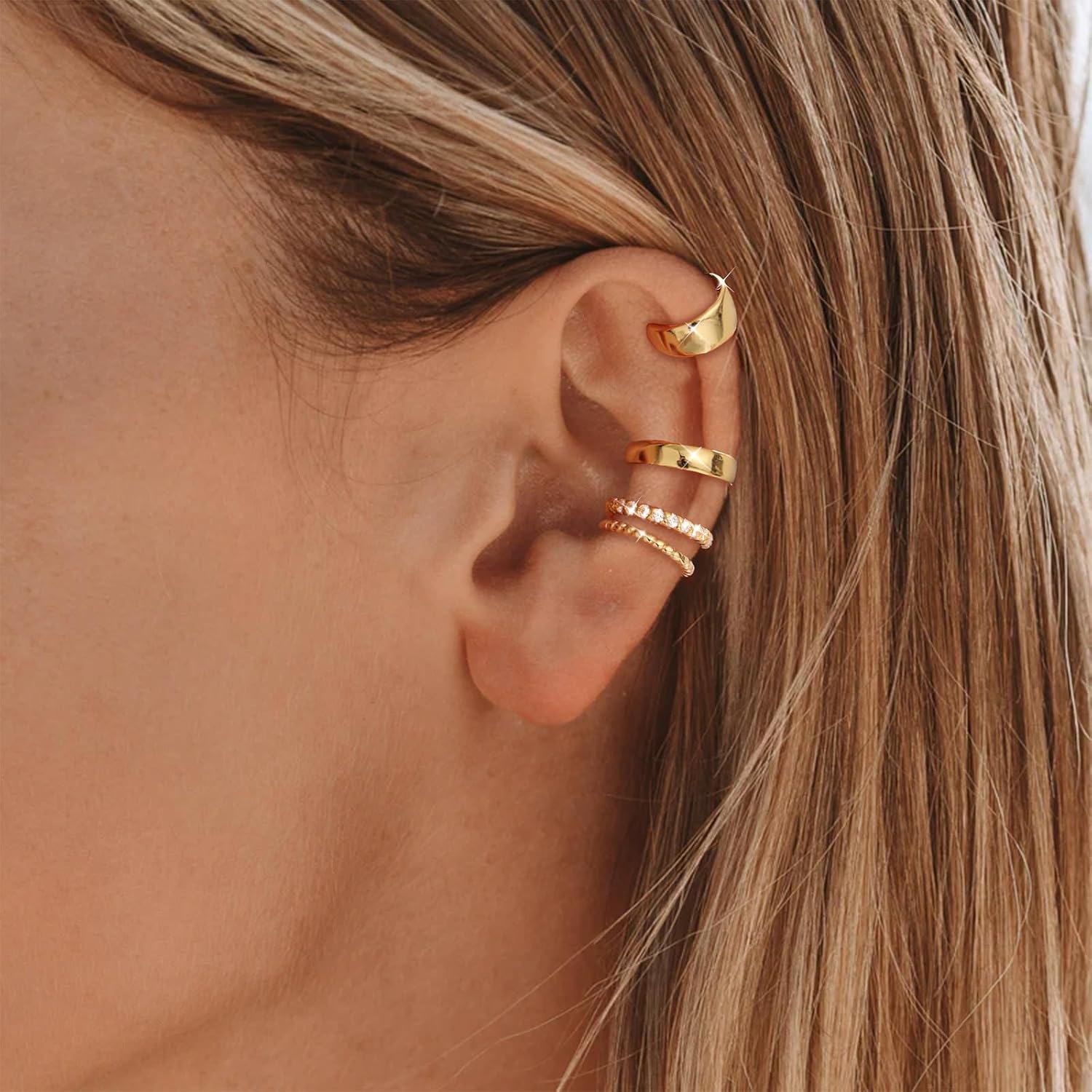 Gold Non Piercing Ear Cuffs for Women Rhinestone Cartilage Stackable Trendy Daily Party Fashion Jewelry Gifts