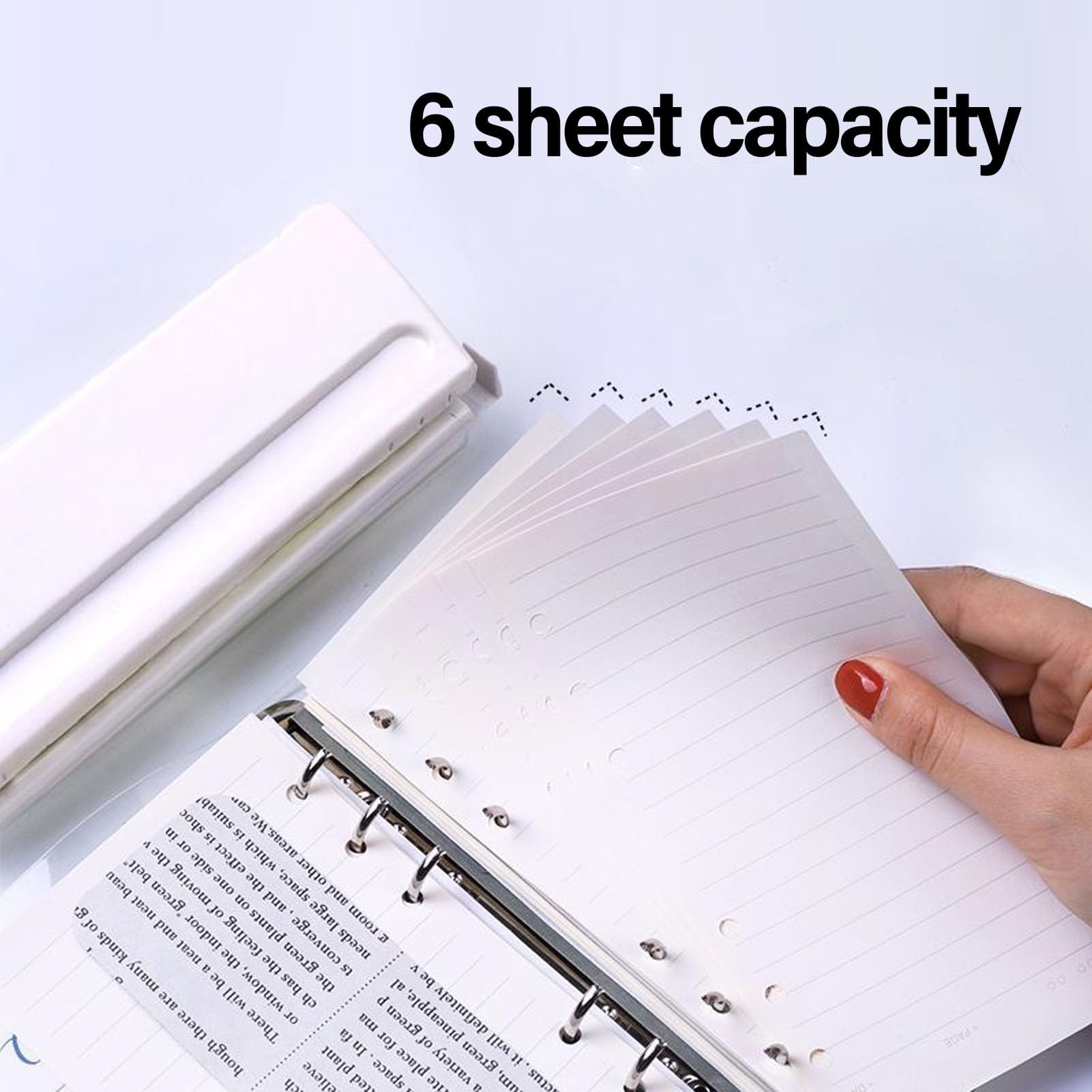 Perforatore per carta a 6 fori, con profondità di perforazione regolabile di 7 mm e limitatori di posizionamento, capacità di 6 fogli perforatrice regolabile per rapporti, materiali di studio