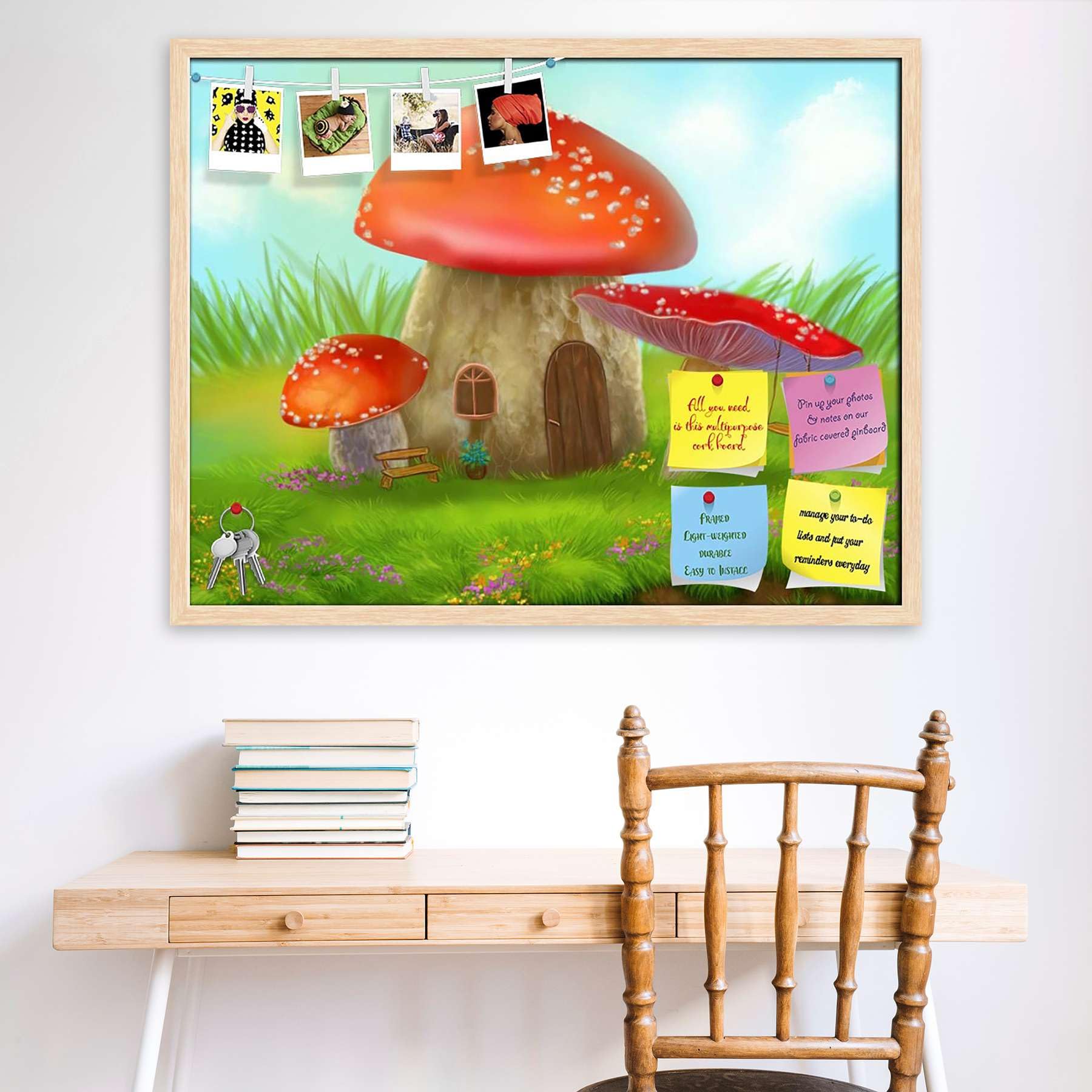 ArtzFolio Mushroom Cottage | Bulletin Board Notice Pin Board | Vision Soft Board Combo with Thumb Push Pins & Sticky Notes | Natural Brown Frame | 15.3 x 12 inch (39 x 30 cms)-image-41