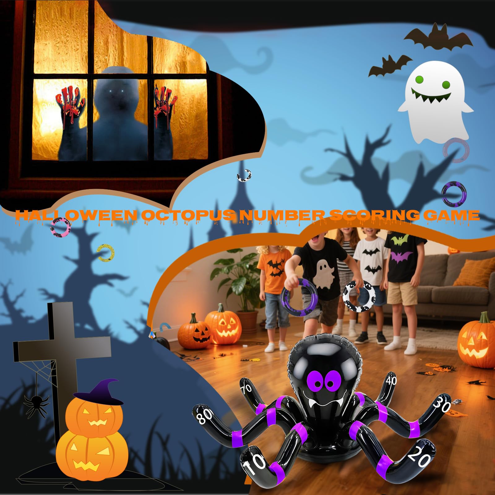 COSORO 7pcs Halloween Ring Toss Purple Black Inflatable Spider Ring Toss,Fun Halloween Party Target Toss Set for,Adults Family Indoor Outdoor Halloweens Party Props - Image 3