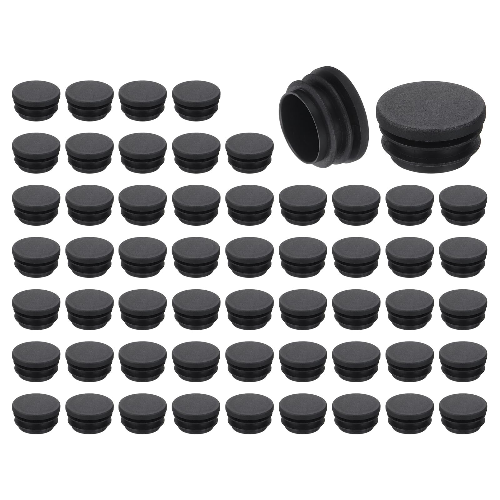 TA-VIGOR 56 Pcs Round Plastic End Caps 32mm(1.26 Inch), Black PE Pipe Plug Inserts for Chair Table Furniture Legs, Glide Floor Protector Tube Caps for Bench Stool Frame, Tubing Pipe End Covers